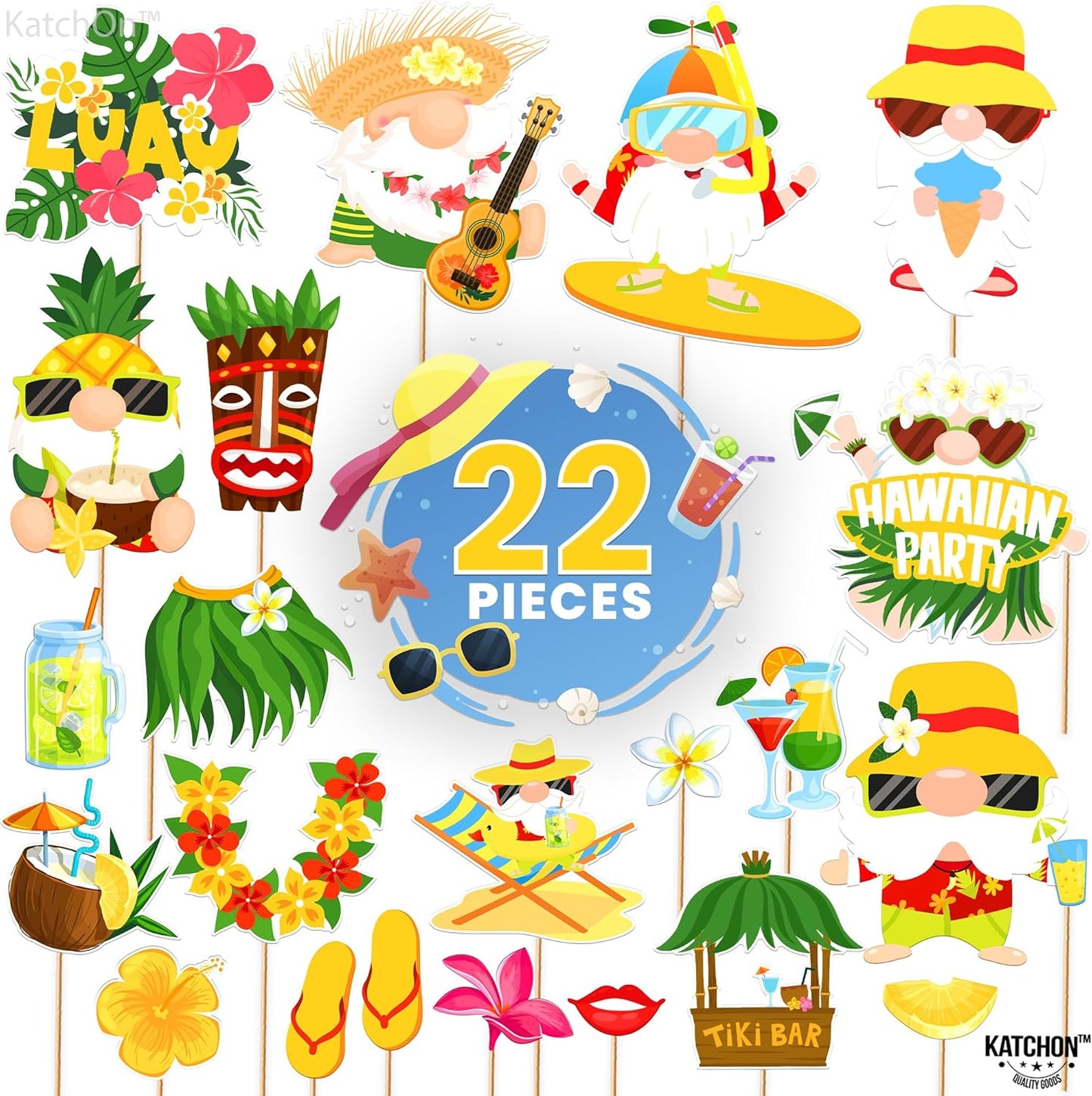 KatchOn, Hawaiian Luau Photo Booth Props - Pack of 22 | Luau Party Decorations | Hawaiian Photo Booth Props for Hawaiian Themed Party Decorations | Luau Photo Props for Hawaiian Party Decorations