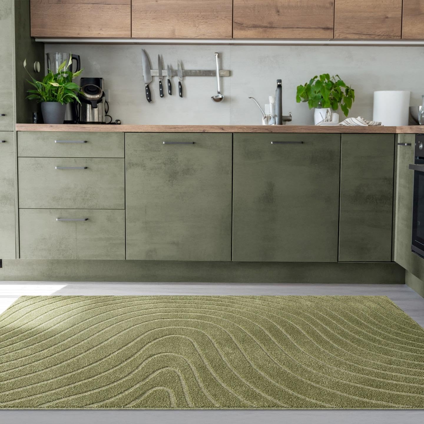 LUXE WEAVERS Modern Geometric Wave Green 5x7 Area Rug, Contemporary Stain Resistant Carpet