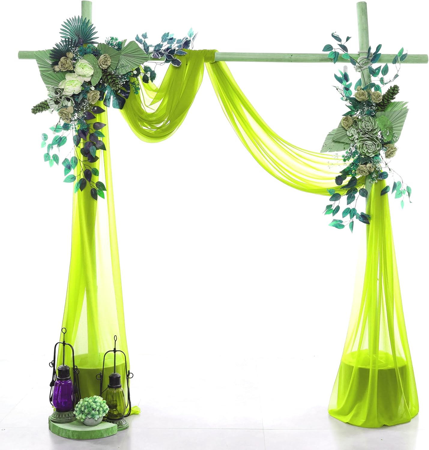 VDS Pack of 1 Panel (30 Inch X 50 Feet) Wedding Arch Draping Fabric Sheer Chiffon Fabric Drapery for Wedding Ceremony Reception Swag Backdrop Canopy Chuppah ARBO Altars Decoration (Parrot Green)