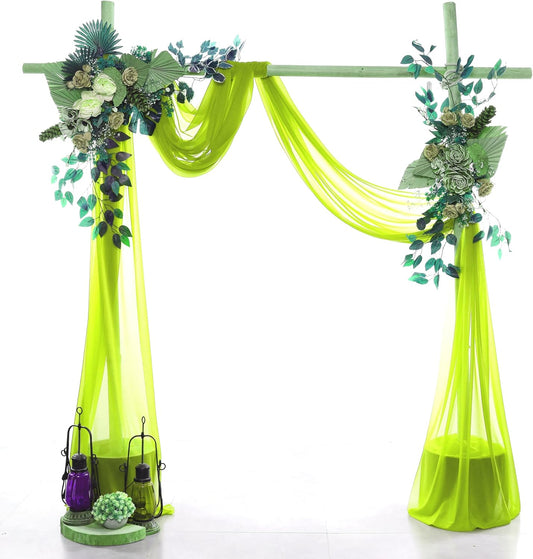 VDS Pack of 1 Panel (30 Inch X 100 Feet) Wedding Arch Draping Fabric Sheer Chiffon Fabric Drapery for Wedding Ceremony Reception Swag Backdrop Canopy Chuppah ARBO Altars Decoration (Parrot Green)