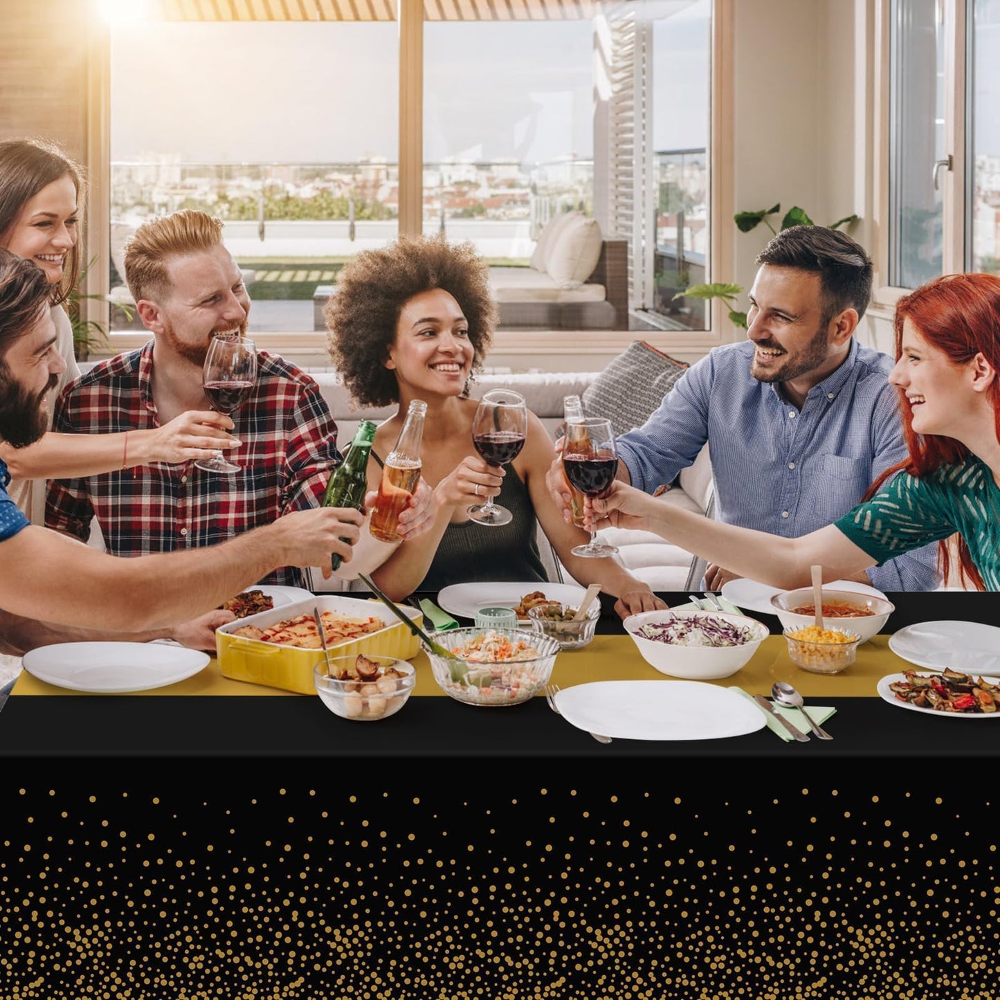 Childom 3 Pack Black and Gold Tablecloths for New Years Eve Party Supplies