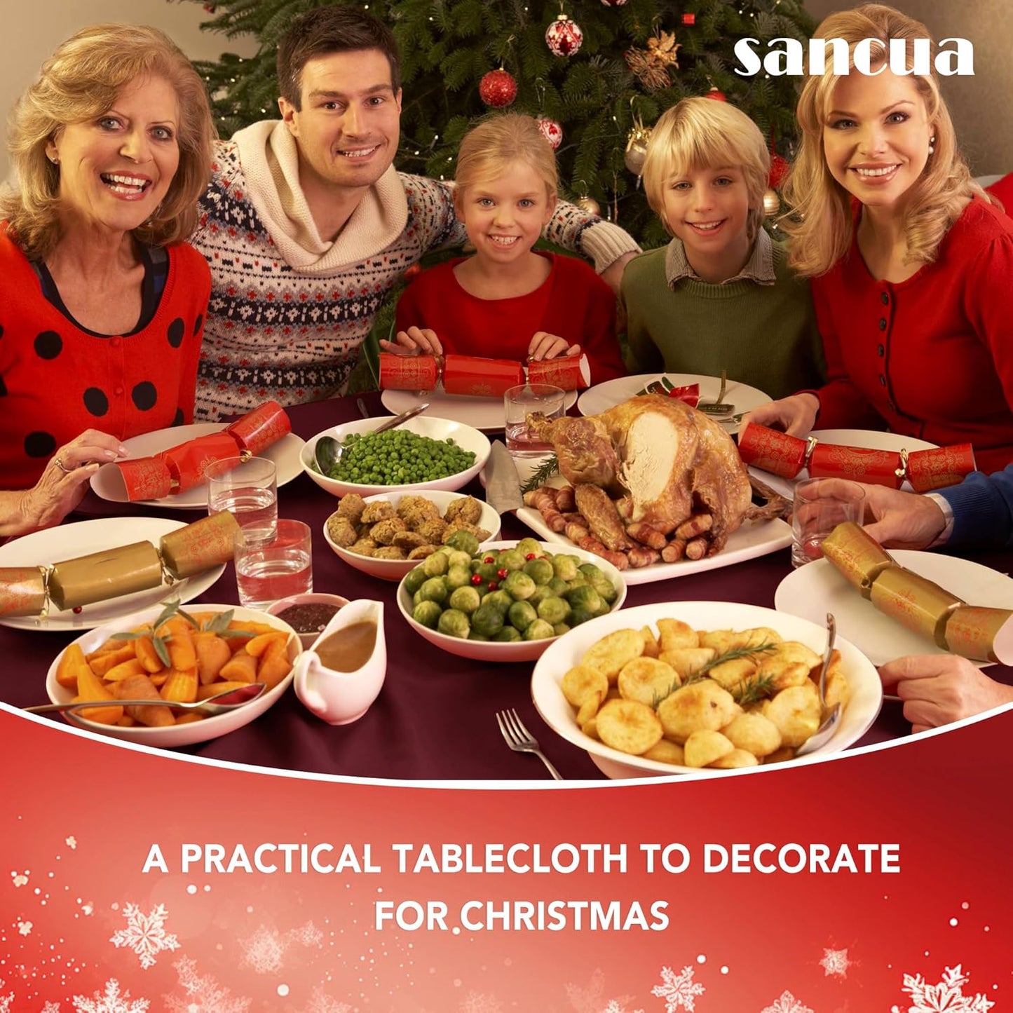 sancua Round Tablecloth - 48 Inch - Water Resistant Spill Proof Washable Polyester Table Cloth Decorative Fabric Table Cover for Dining Tables, Buffet Parties and Camping, Burgundy