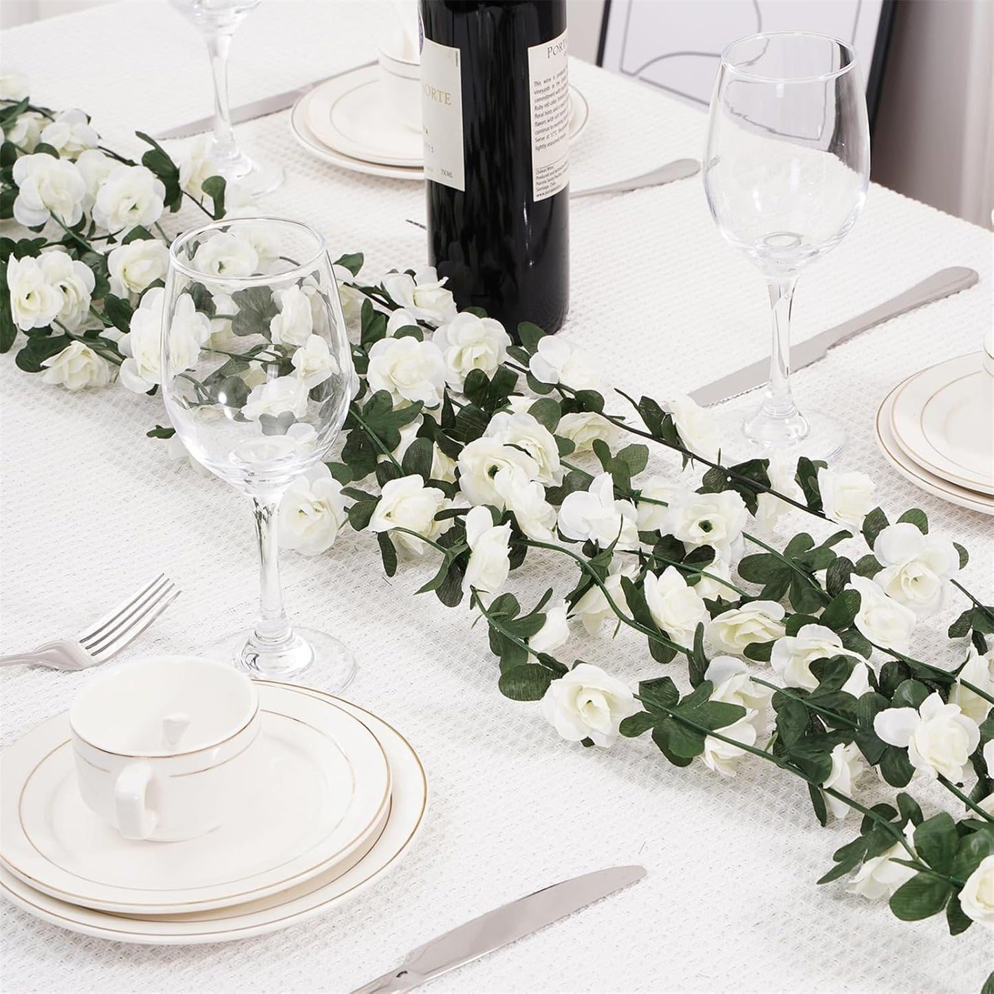 5 Pcs 41FT Flower Garland, Artificial Rose Garland Flowers Plants Fake Flower Hanging Rose Ivy, Birthday Party Valentine's Day Wedding Wall Arch Decor（White）