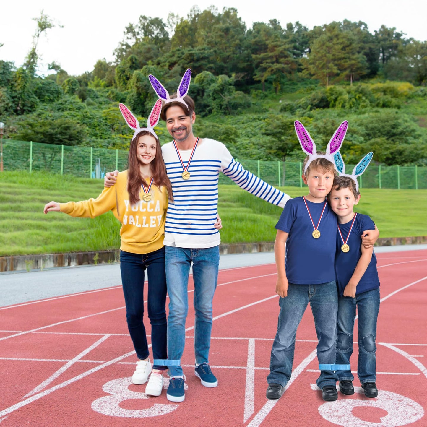 Atonofun 29 Pack Easter Games for Kids Outdoor, Potato Jumping Bags, Bunny Ears Headbands, Egg