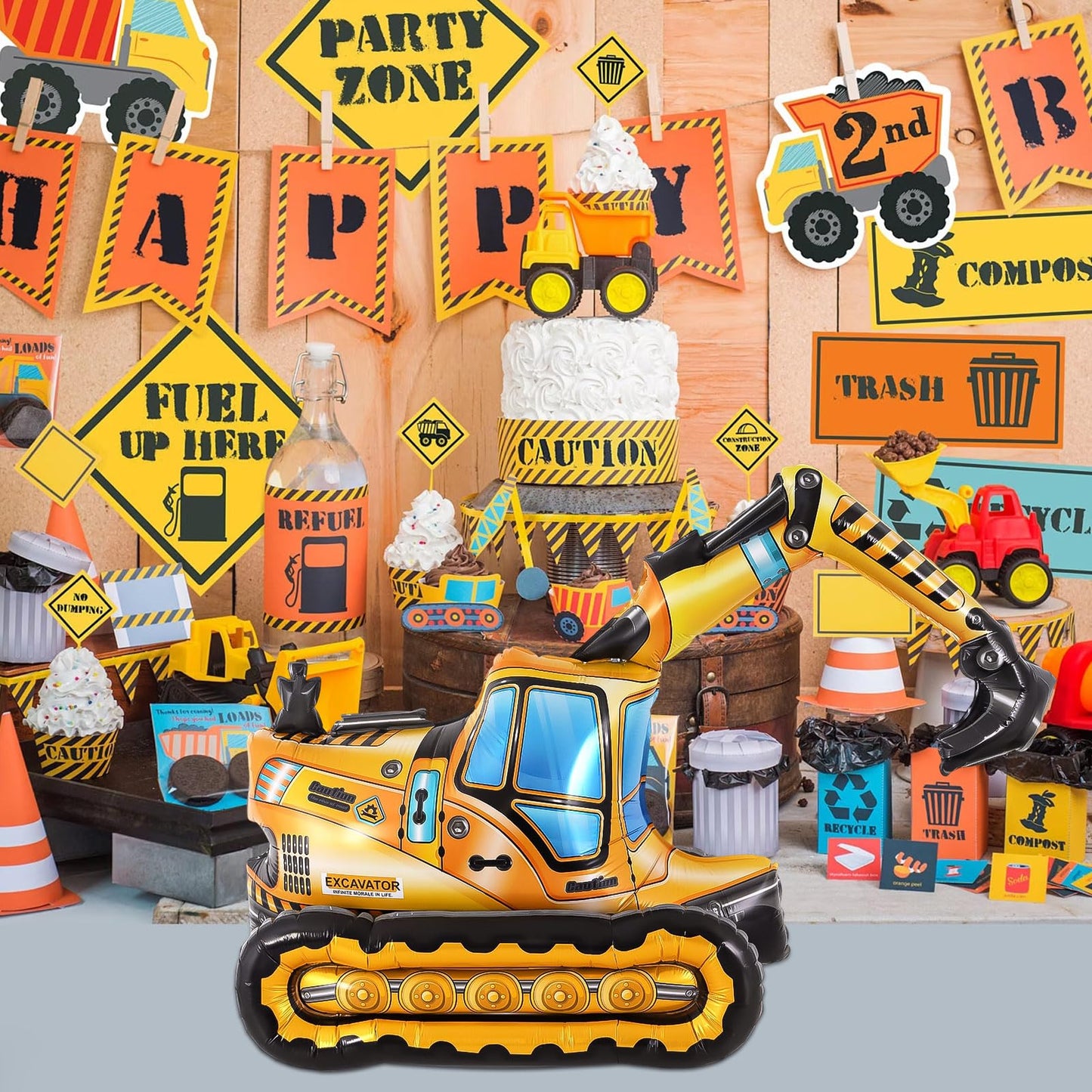 YOTHORN Self Standing 4D Foil Construction Balloon,Large Excavator Balloon, Digger Engineering