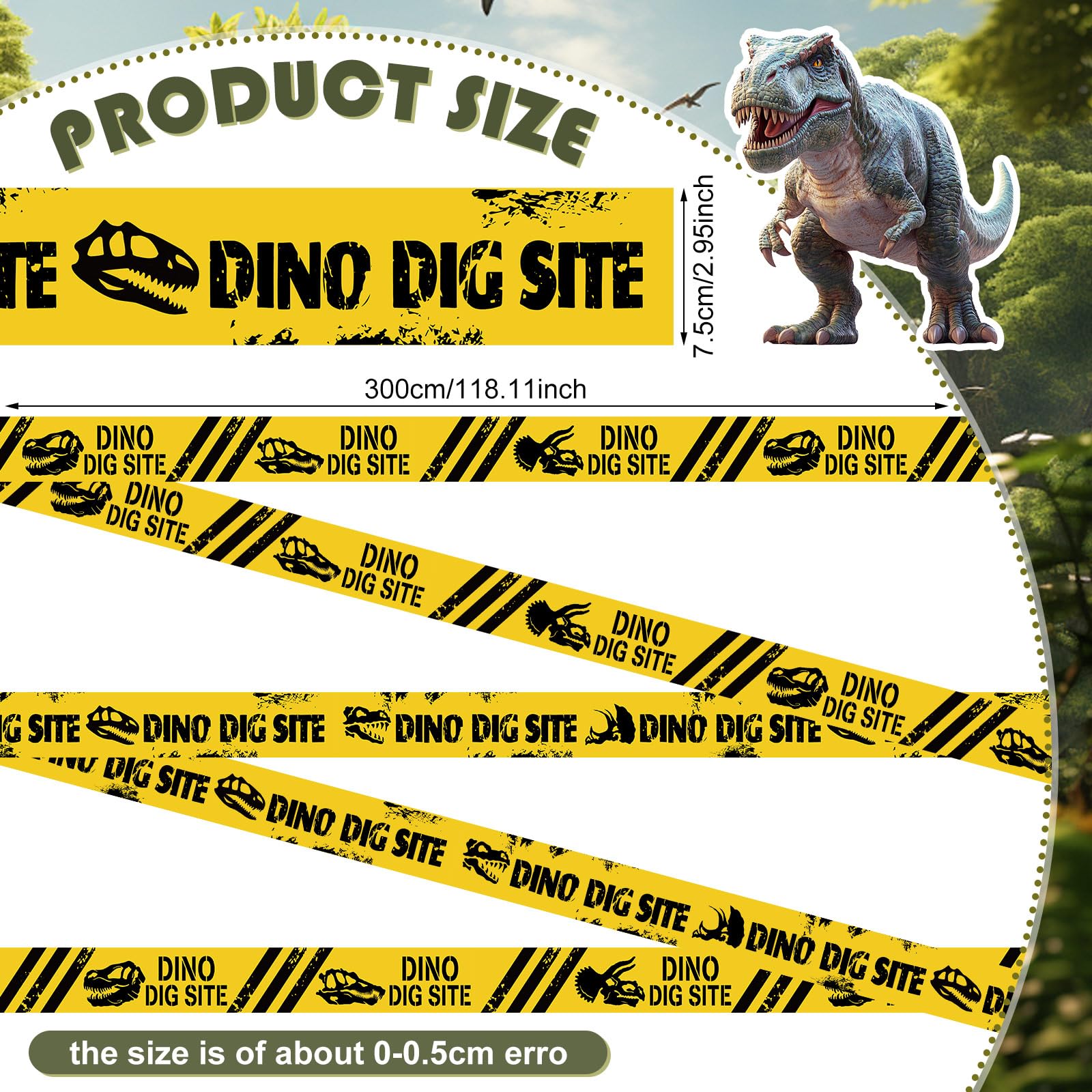 Nuanchu 2 Rolls 3'' x 98 Feet Dino Dig Site Caution Tape Party Decorations
