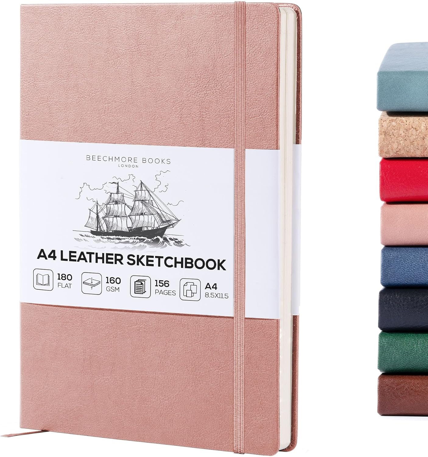 Beechmore Books A4 Sketchbook ??8.5x11 Premium Vegan Leather Bound Large Sketch Book Hardcover with 156 Thick 160gsm Perforated Ivory Pages, Blank Sketch Pad, Gift Boxed, Back Pocket, Ribbon Bookmark