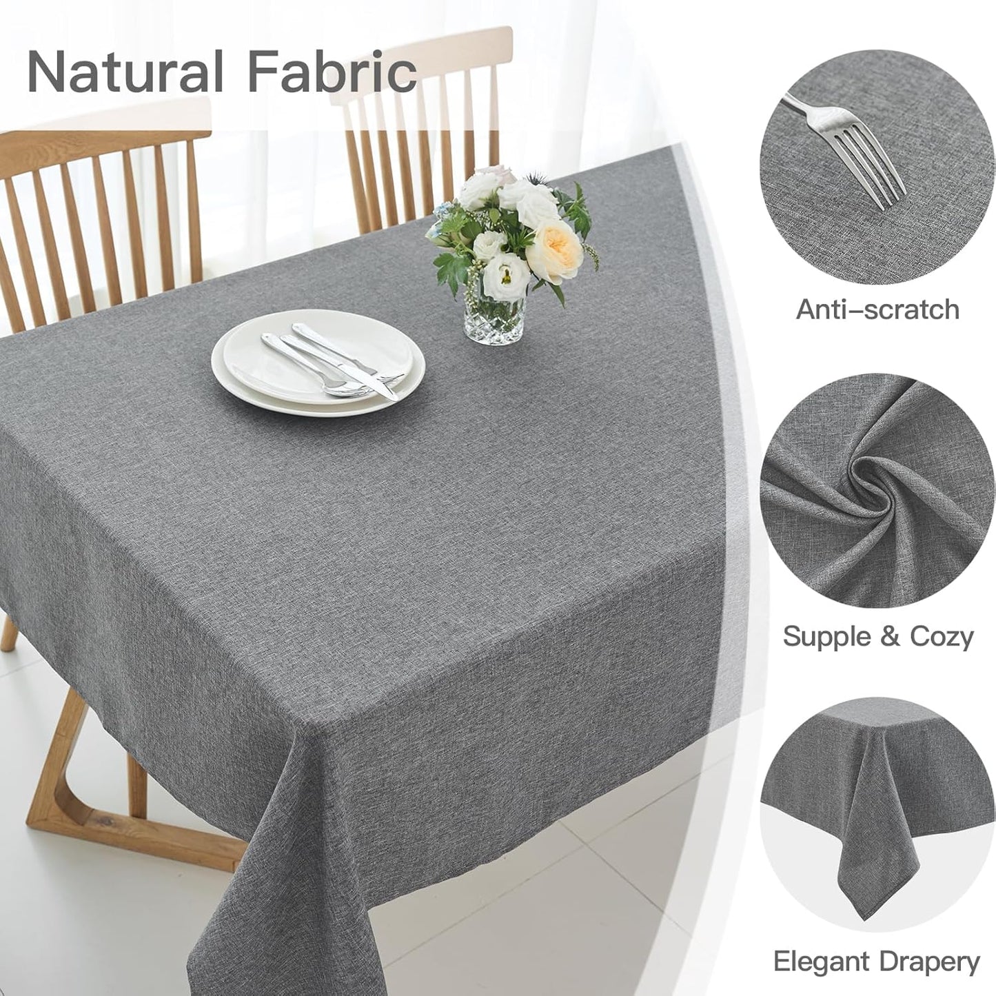 maxmill Rectangle Linen Texture Tablecloth Stain Proof Waterproof Wrinkle Free Washable Dining Table Cloth Wipeable Fabric Table Cover for Dining Room Farmhouse Tablecloths, 60 x 120 Inch, Dark Grey