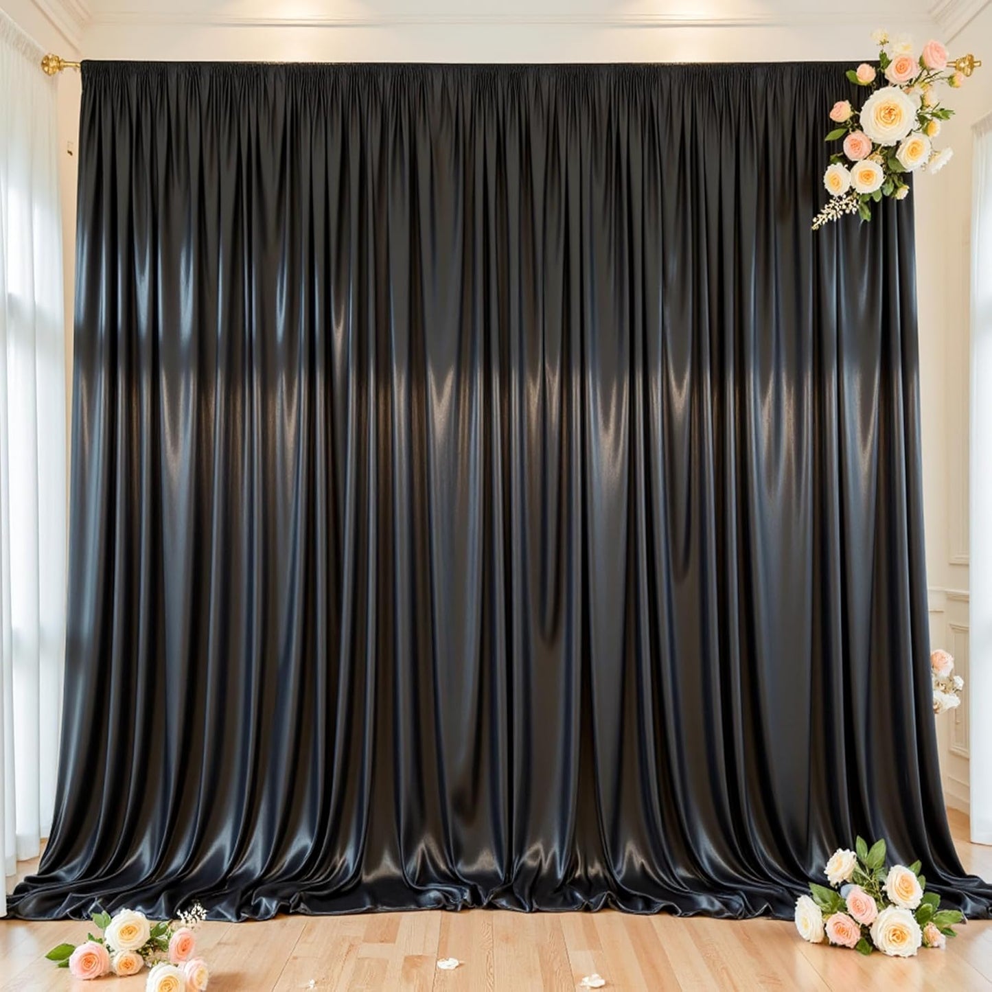 Black Glitter Backdrop Curtain for Parties Wedding,10Ft x 10Ft Satin Shimmer Photo Backdrop,Non-Wrinkle Sparkle Drapes for Backdrop,Back Drop for Photography, Birthdays,Weddings,Prom