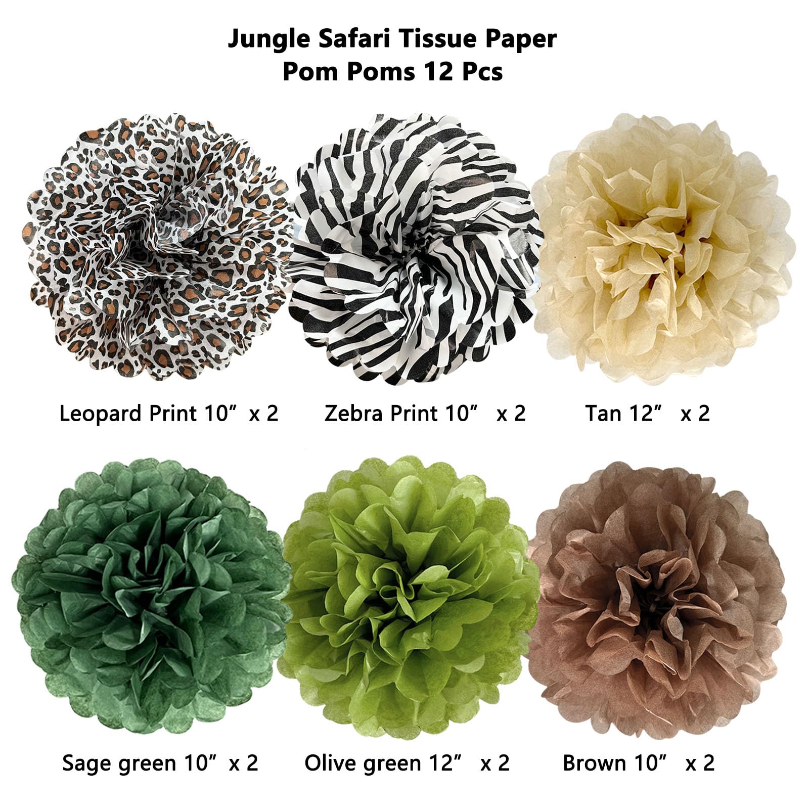 ANSOMO Jungle Safari Tissue Paper Pom Poms Wild Animal Leopard Zebra Print Cheetah Party