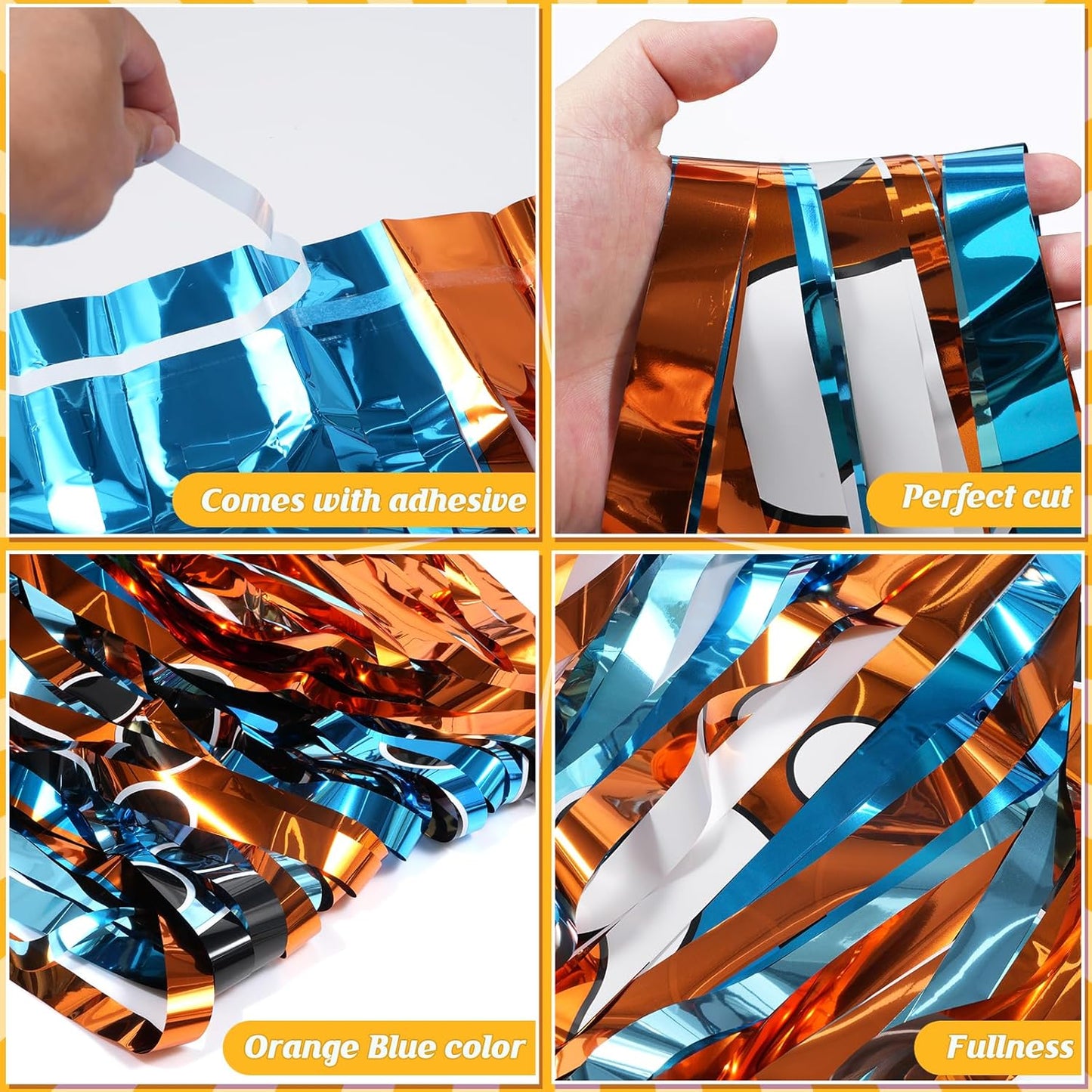 2 Pack 3.3X6.6Ft Blue Dog Foil Fringe Curtains Backdrop Decorations, Orange and Blue Paw Printed Birthday Tinsel Metallic Streamers Photo Booth Backdrop for Dog Theme Birthday Party Supplies