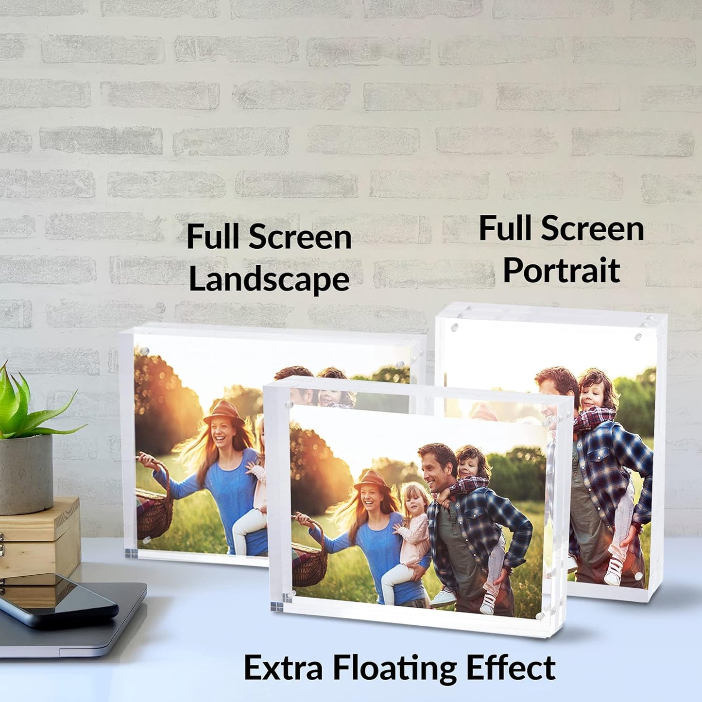 SimbaLux Magnetic Acrylic Picture Photo Frame 6x8 inches with UV Protection (1 Pack) Clear Glass Like, Double Sided Frameless Desktop Floating Display, Free Standing, Easy to Change
