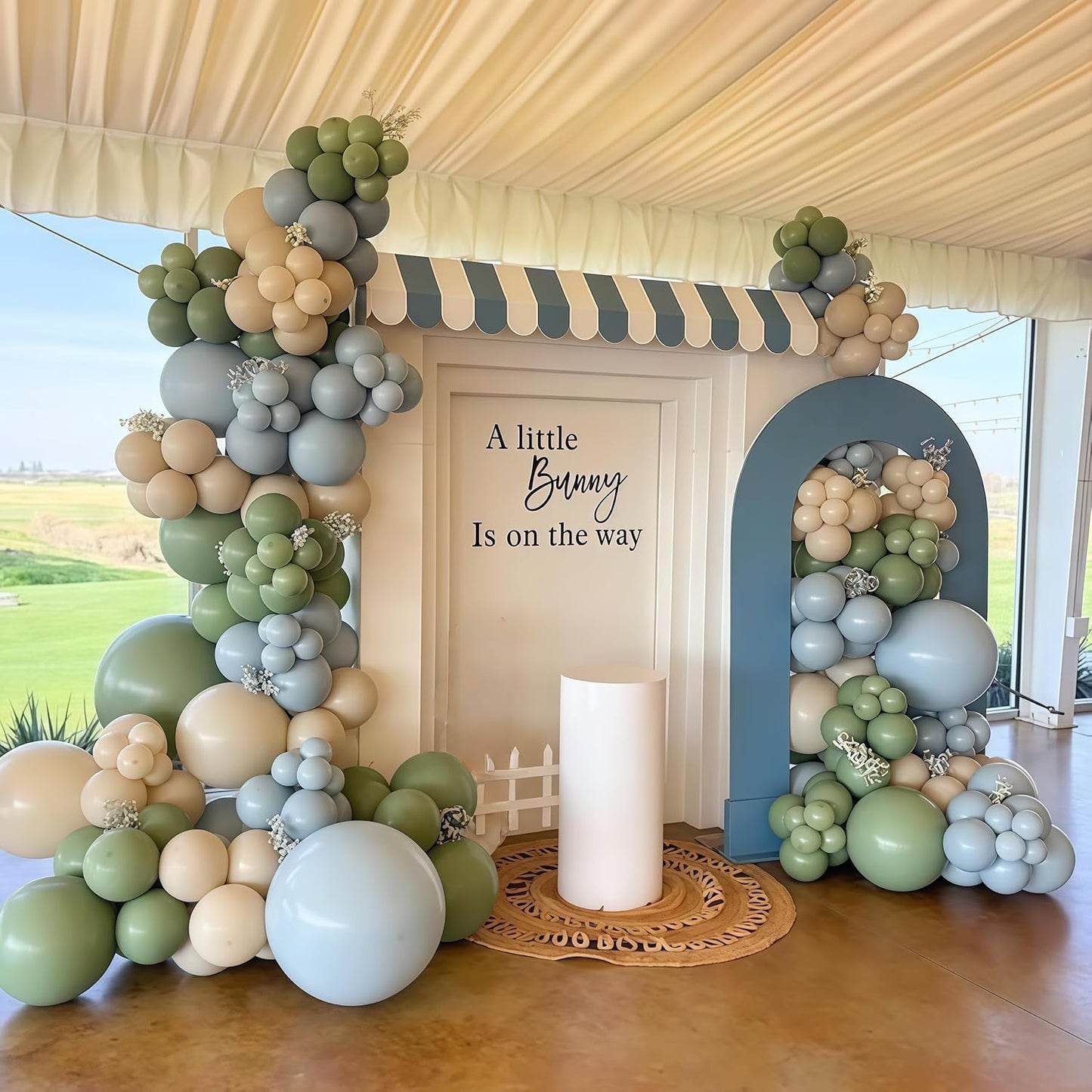 Sage Green and Blue Balloons, 35PCS Olive Green Dusty Blue Beige Cream Latex Balloon, Baby Boy Shower Balloons for Kids Rabbit Theme Baby Shower Birthday Boho Bridal Wedding Party Decorations Supplies