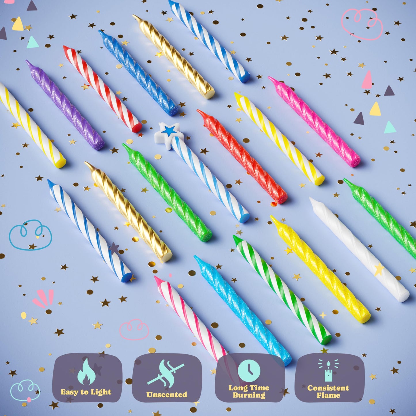 Party Solids Primary Colors Happy Birthday Candles for Cake Candles Birthday Cake Decorations 24 Pc