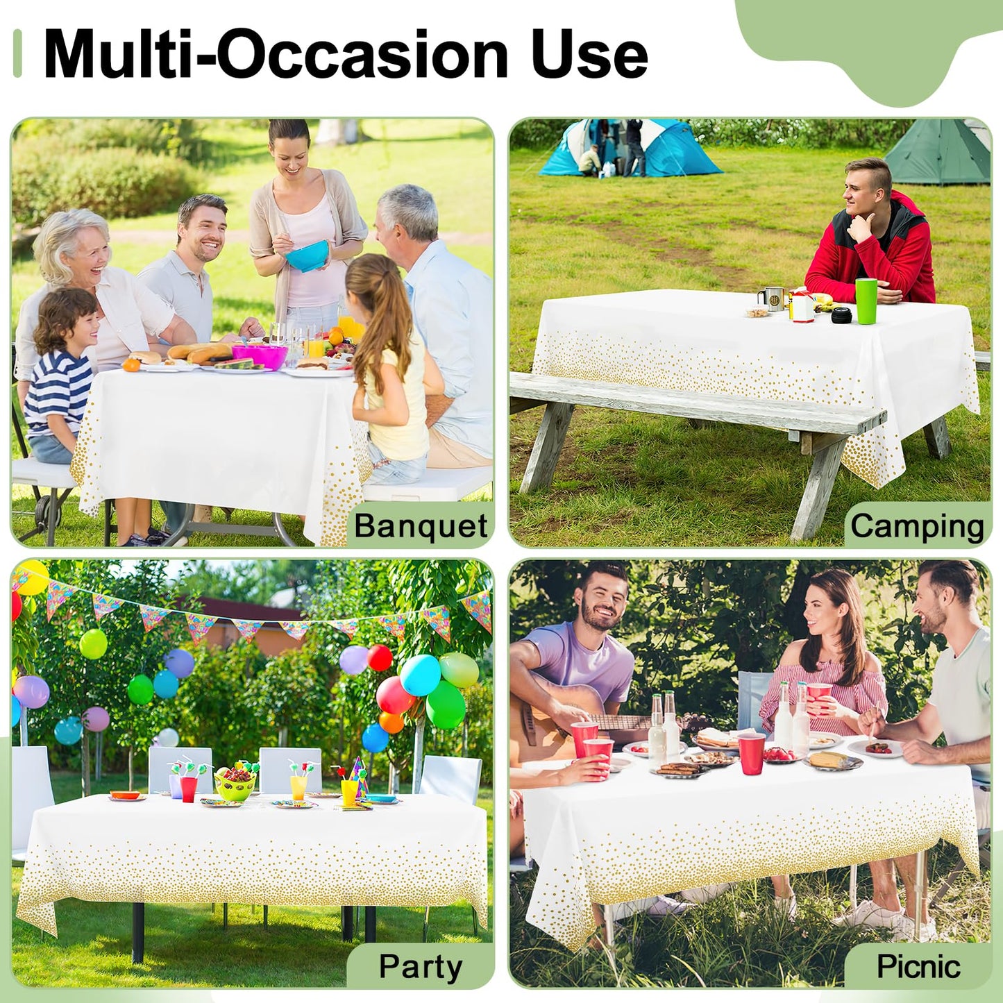 misaya 3 Packs Dot Disposable Table Cloth, 54 x 108 Inch Waterproof Plastic Tablecloth, Rectangle