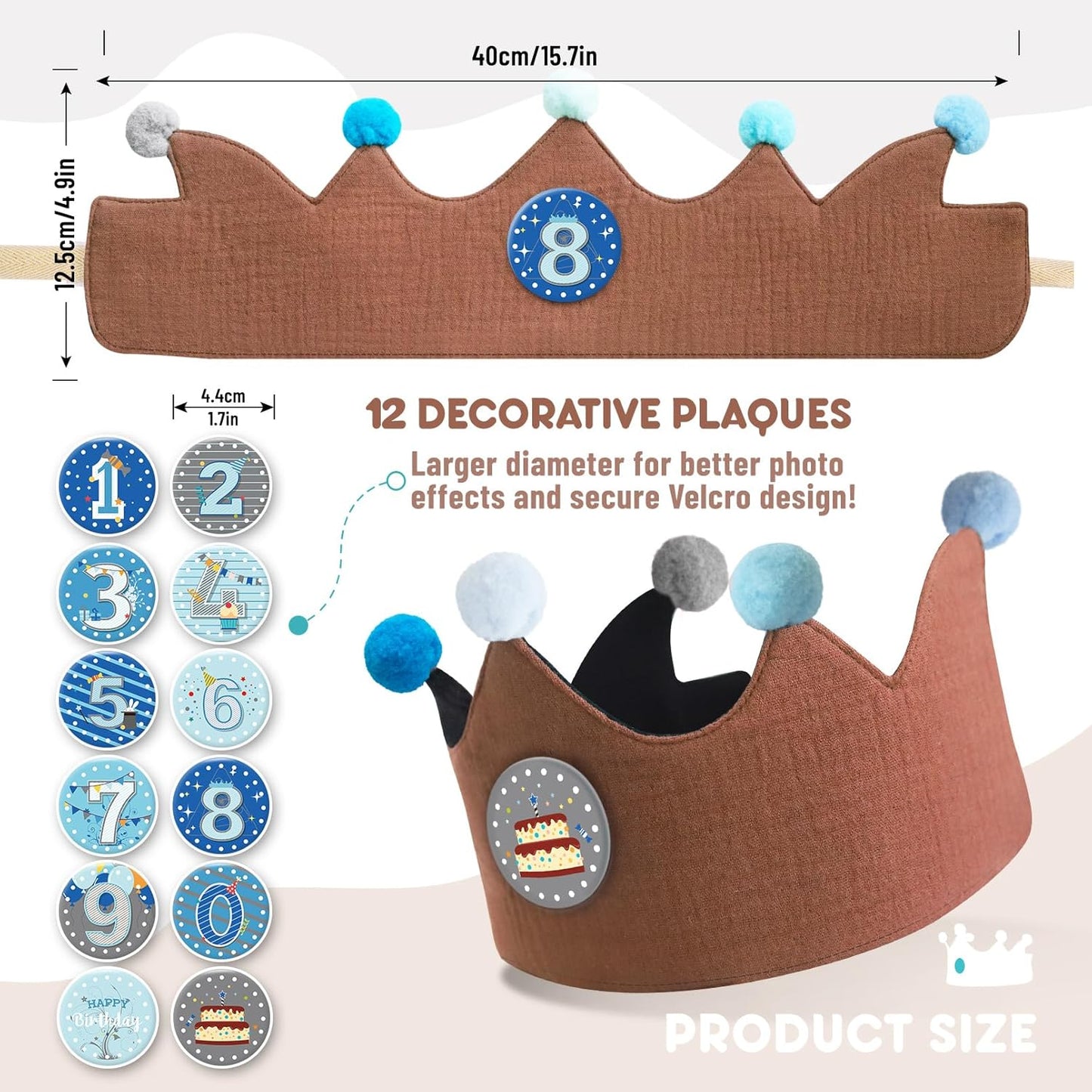 Reusable Birthday Crown with Numbers,Kids Birthday Hat Fabric Crown Pertain Kids Boy Toddler Girl Baby Bday Hats