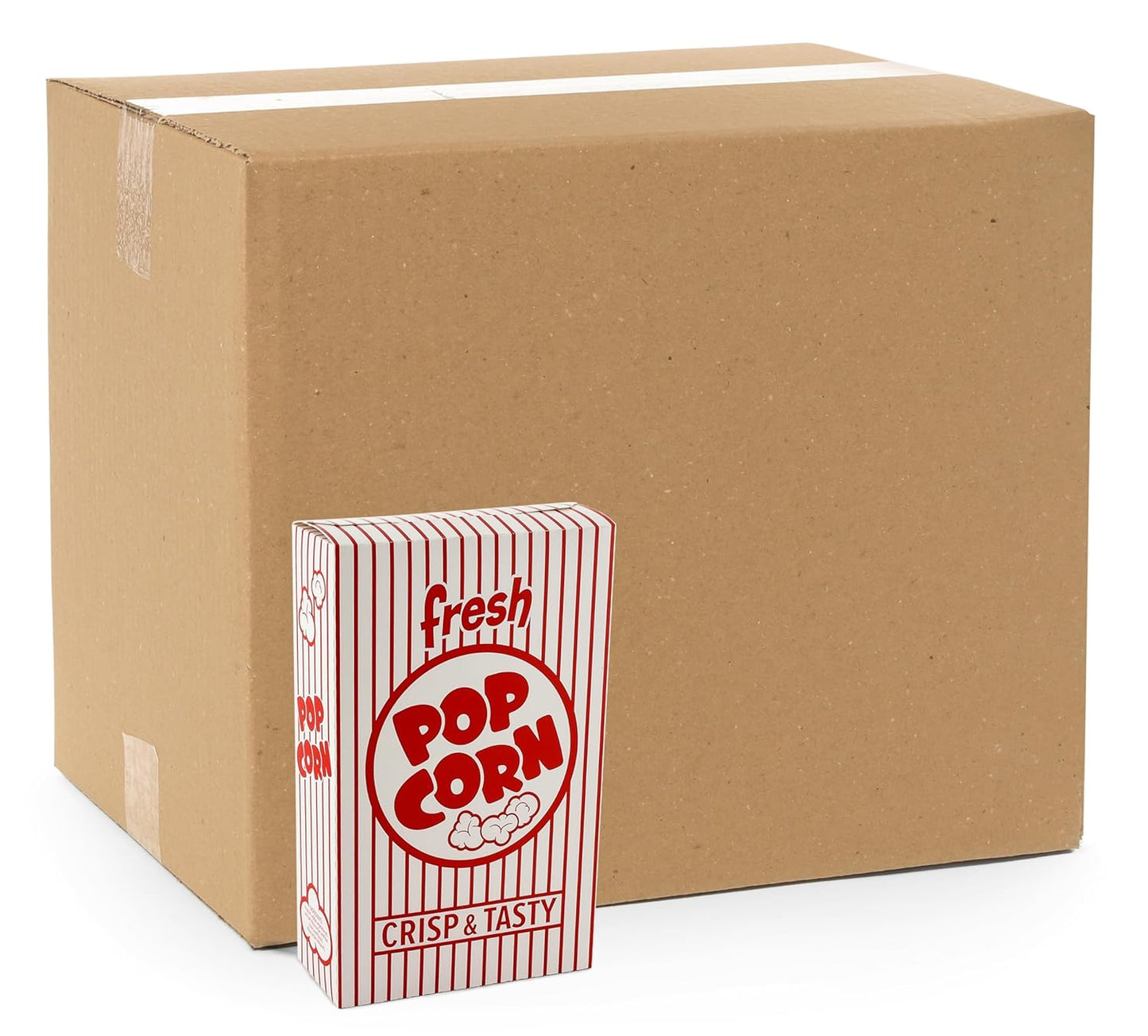 Snappy 3J Red & White Striped Close Top Popcorn Boxes for Movie Night Supplies, Popcorn Boxes Bulk 15000 Count, Movie Night Popcorn Boxes 1.25 oz. Capacity, 4.625” x 2” x 7.5” Popcorn Containers