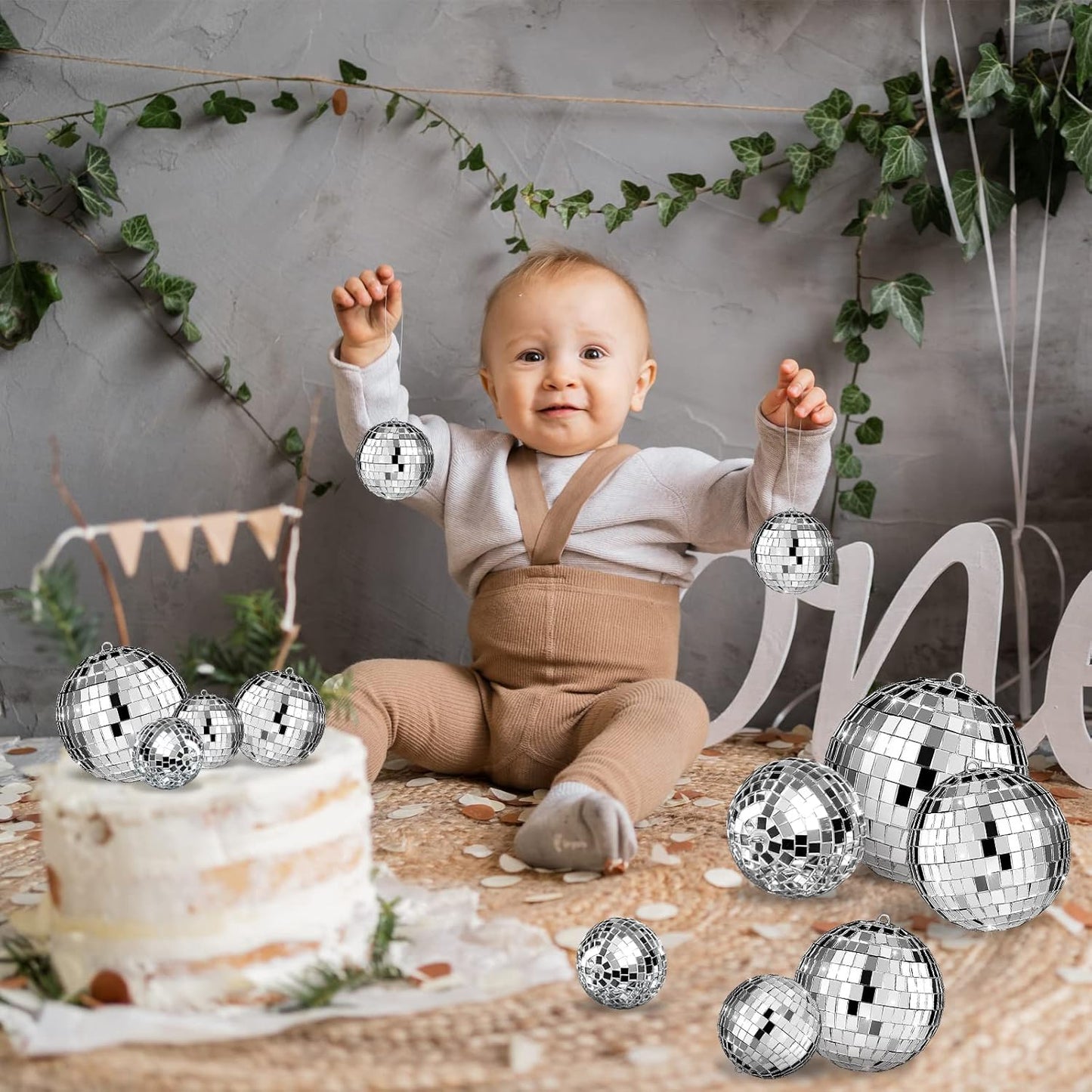 Funtery 100 Pcs Mirror Disco Balls Bulk Assorted Silver Hanging Disco Ball Decor for Home Wedding Birthday Dance Music 70 S Theme Party Christmas Tree Ornaments(1, 2, 3, 4, 6, 8)