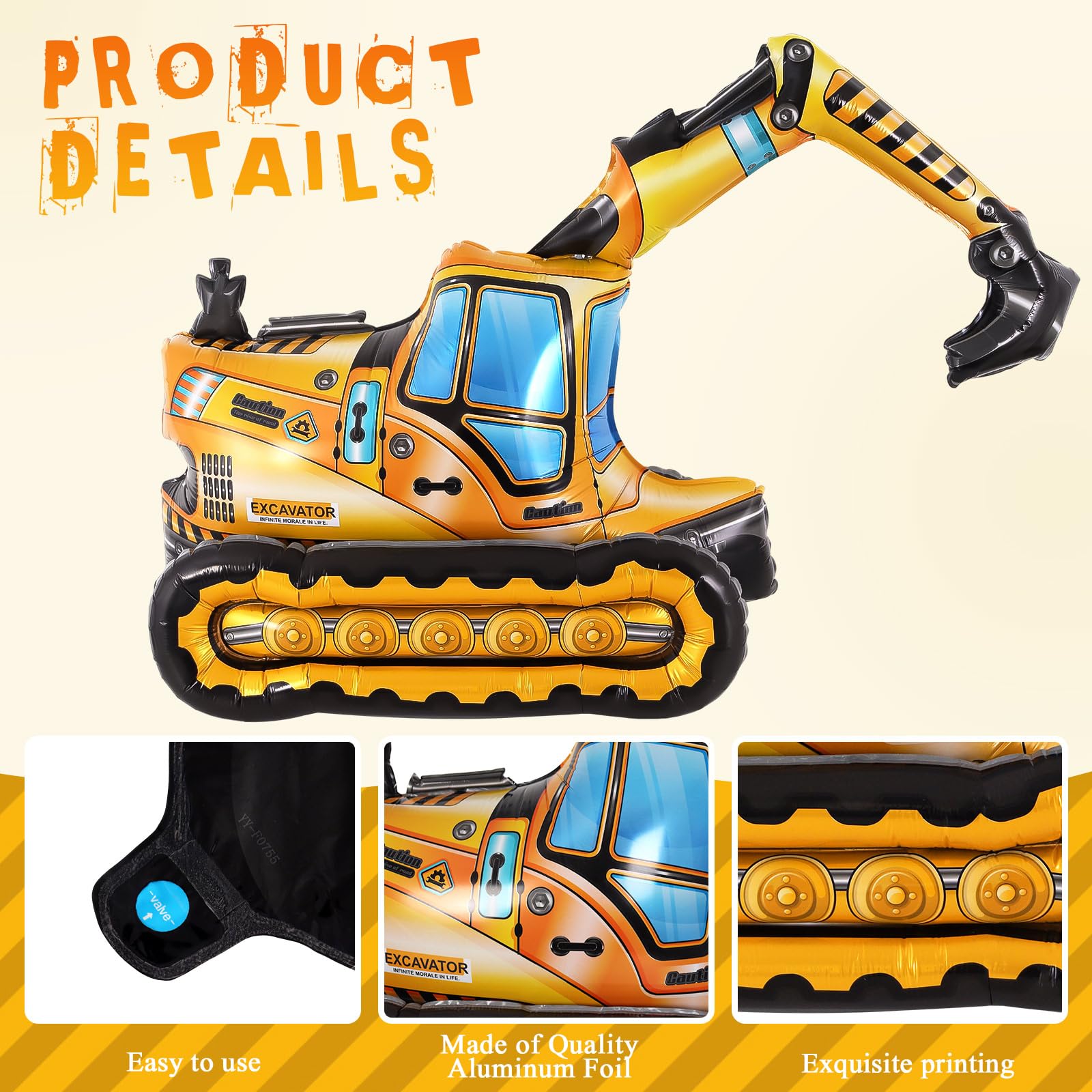 YOTHORN Self Standing 4D Foil Construction Balloon,Large Excavator Balloon, Digger Engineering