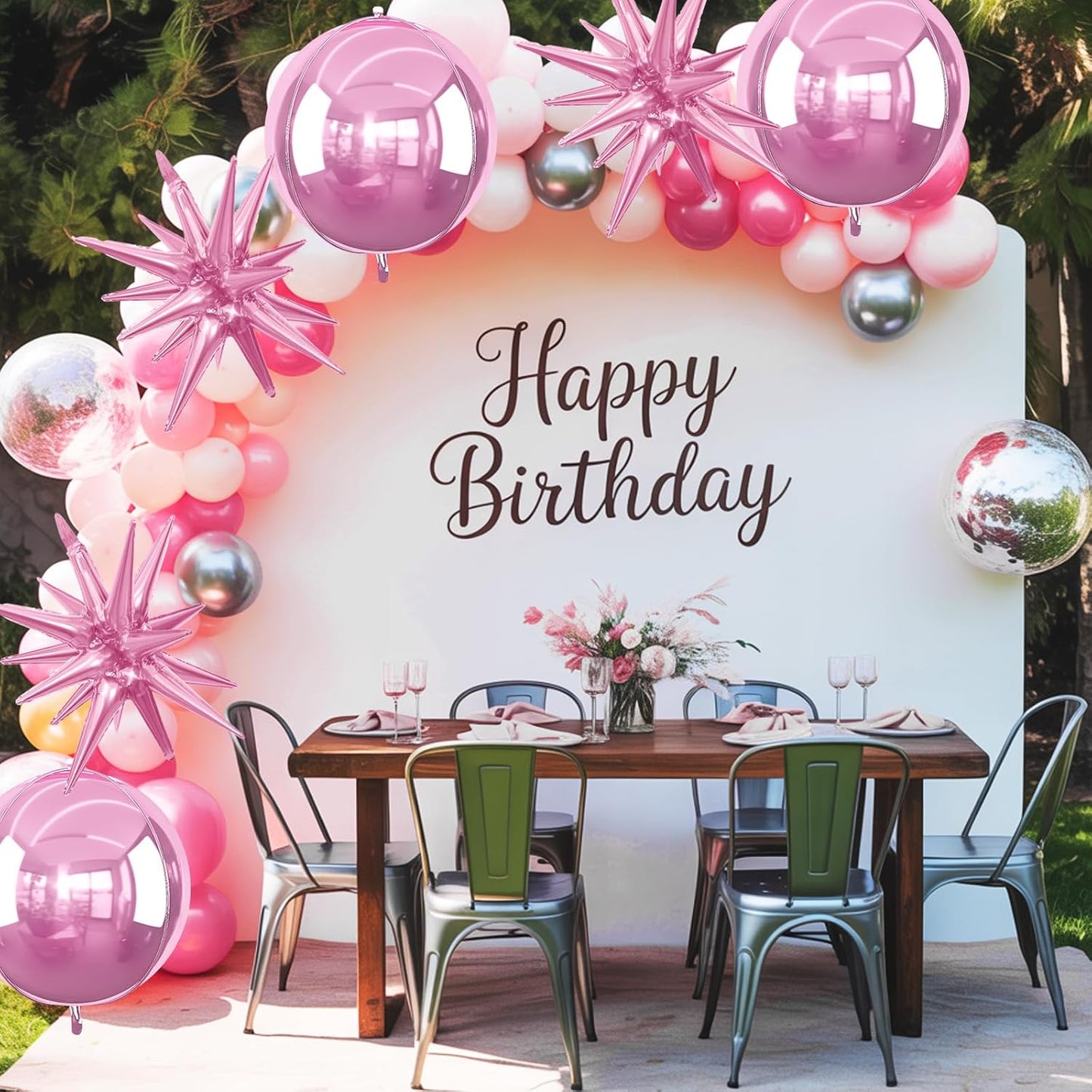 6Pcs Pink Foil Balloons,22Inch Light Pink 4D Round Ball Balloon and Explosion Star Balloon for Birthday Wedding Baby Shower Anniversary Decorations