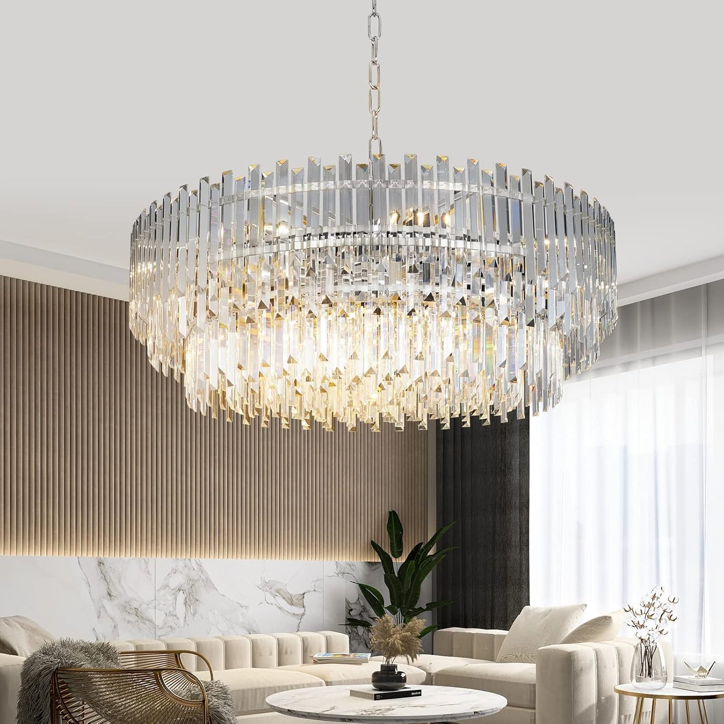 Crystal Chandelier Lighting 39'' for Dining Rooms Bedroom Foyer Entryway Ceiling Hanging Pendant Chandelier Light Fixture Lamp