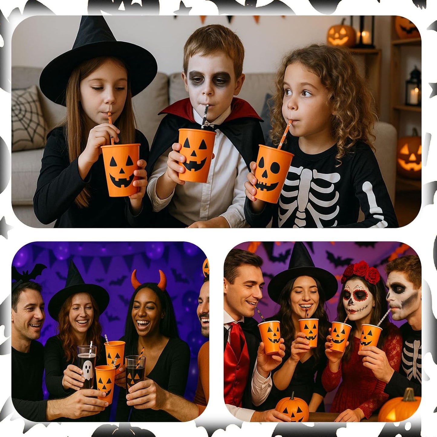 HANSGO Halloween Paper Straws, 70PCS Paper Drinking Straws Bulk for Halloween Party Favor Cupcake Decorating