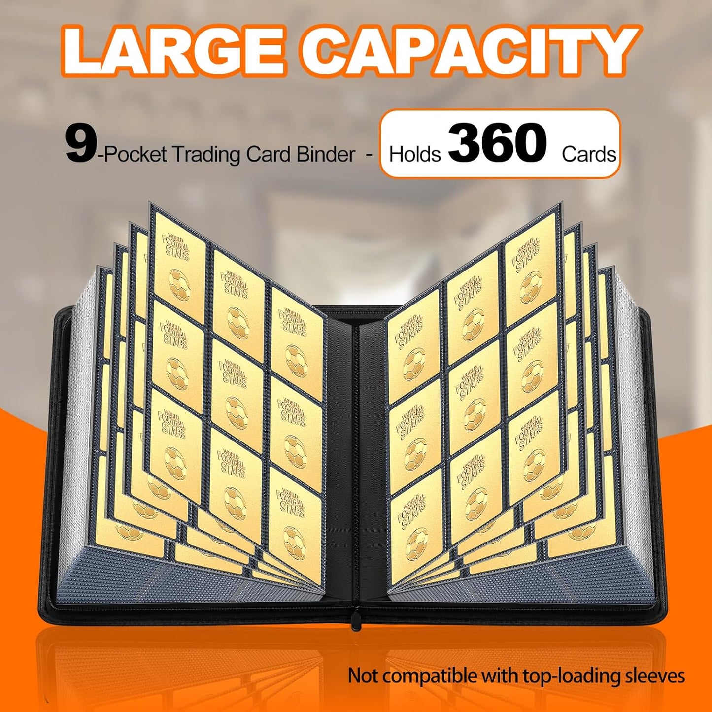 UWULK Card Binder,9 Pocket Side-Loading Trading Card Binder - Hord 360 Cards,Ringless Card Folder Holder for TCG MTG Sports Cards-Zipper Card Collection Album(Black)