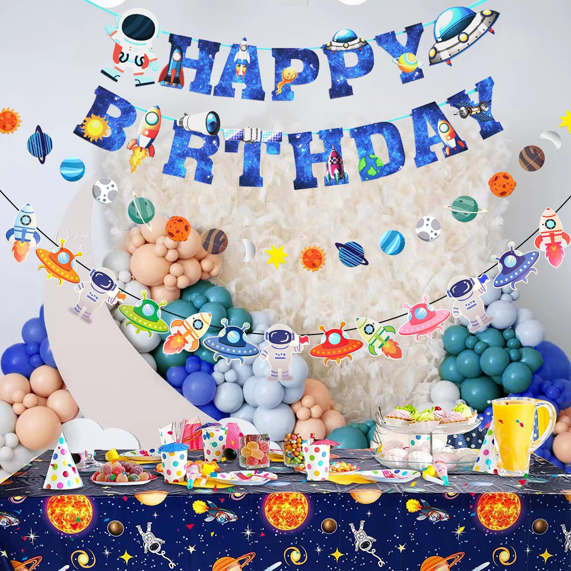 Outer Space Party Decorations - Space Theme Supplies with Happy Birthday Banner Solar System