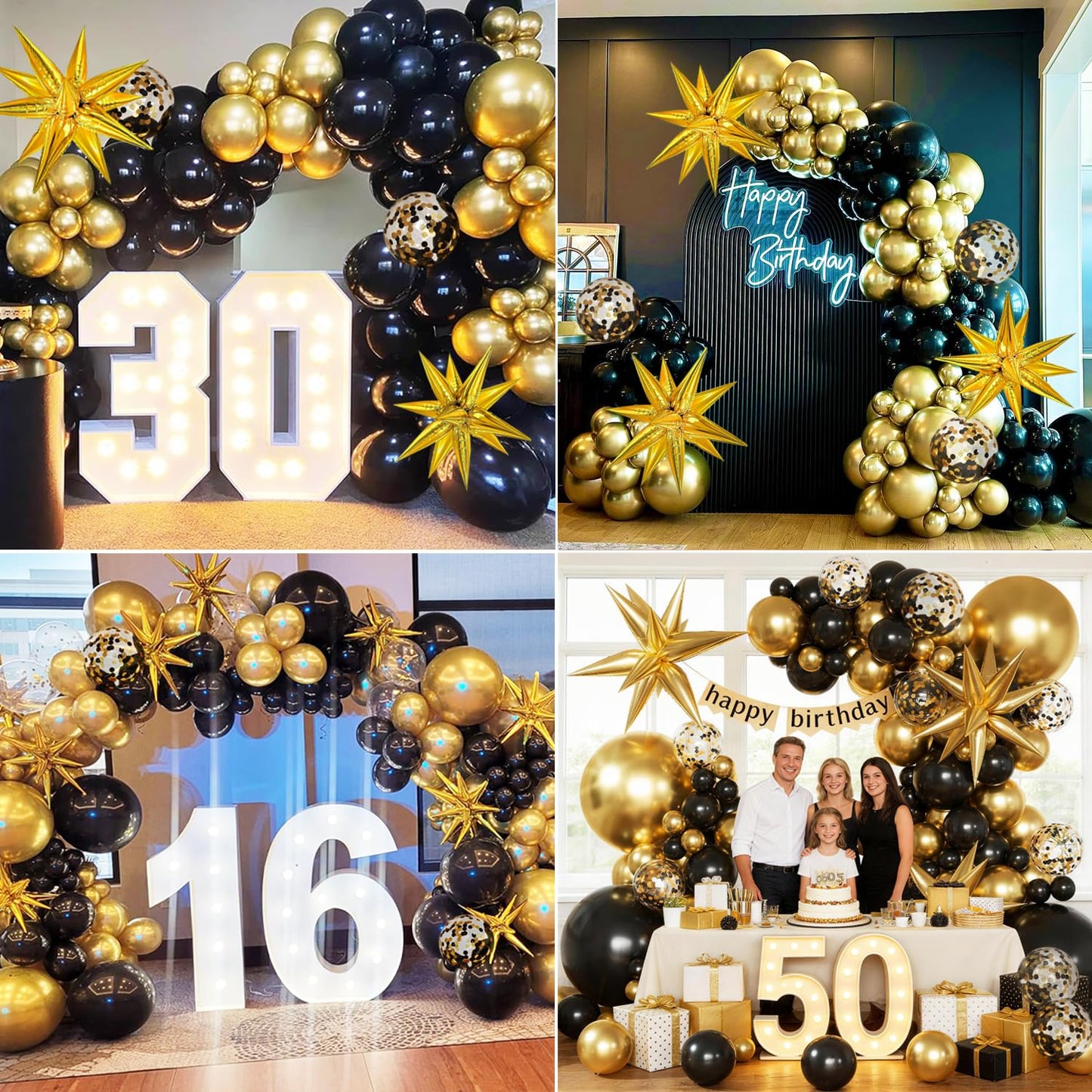KARLURE Black Gold Balloons Arch Kit Garland with 22Inch Gold Star Balloons