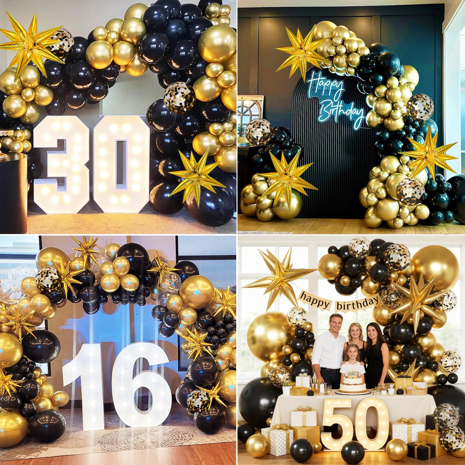 KARLURE Black Gold Balloons Arch Kit Garland with 22Inch Gold Star Balloons