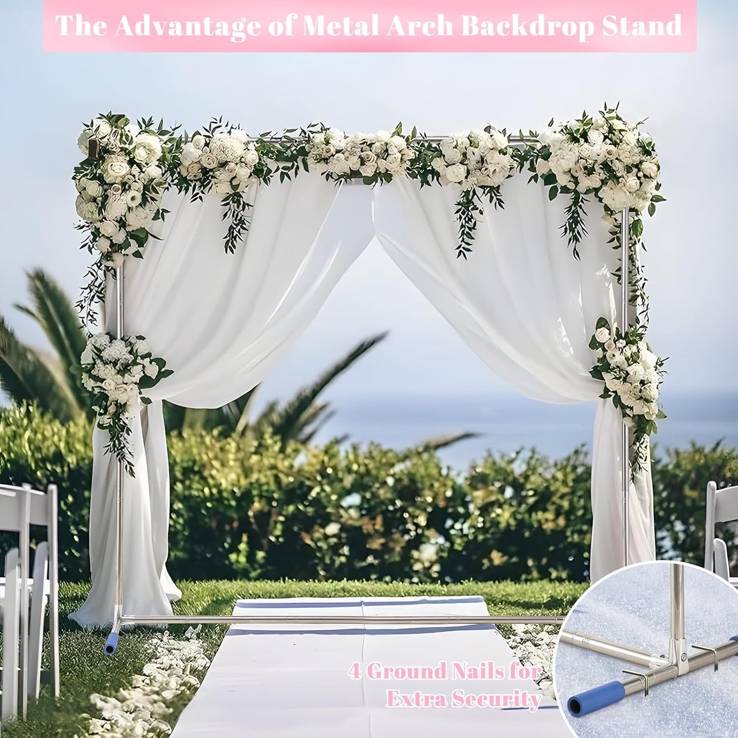 Wedding Arch Backdrop Stand,7x6 FT Metal Arch Backdrop Stand for Ceremony Square Stainless Steel Arched Frame Decoration for Wedding,Birthday,Party,Anniversary,Baby Shower,Garden Decorations