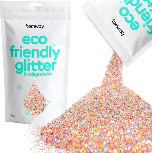 Hemway Eco Friendly Biodegradable Glitter 100g / 3.5oz Bio Cosmetic Safe Sparkle Vegan for Face, Eyeshadow, Body, Hair, Nail and Festival Makeup - Fine (1/64" 0.015" 0.4mm) - Rose Gold Holographic