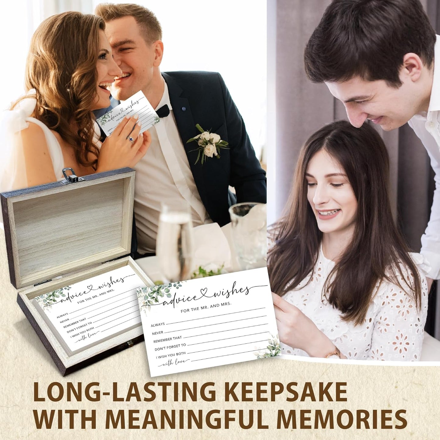 50 Pcs Advice and Wishes for the Mr and Mrs Cards in Box - Bridal Shower Guest Book - Perfect for Newlywed Games, Reception Decor, Engagement Parties & Anniversary Wishes(Greenery) - B04