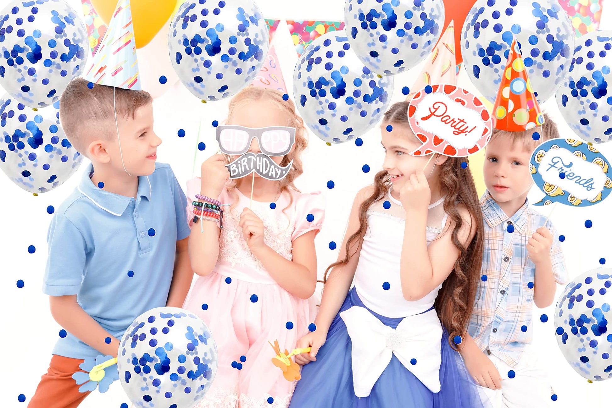 GaesQae Blue Confetti Balloons, 25pcs 12in Latex Balloons with Blue Foil Confetti for Birthday