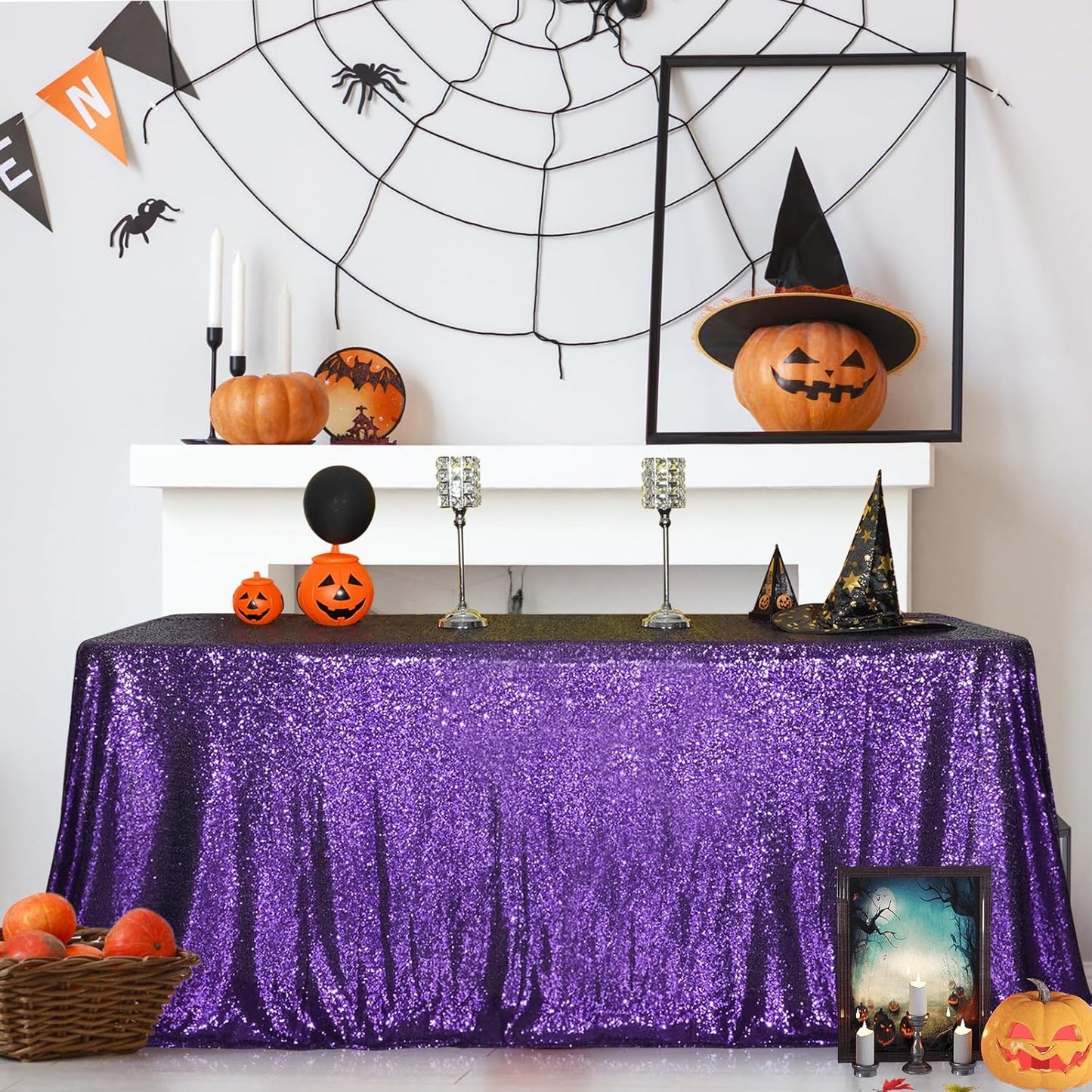 SquarePie Sequin Tablecloth 50 x 72 Inch Purple Sparkly Table Cloth for Wedding Halloween Party