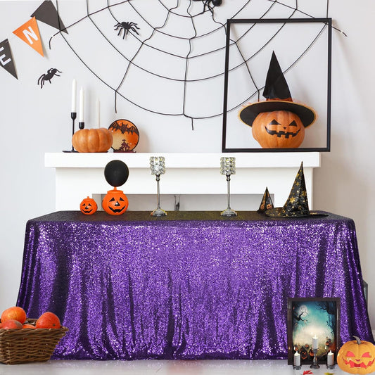 SquarePie Sequin Tablecloth 50 x 72 Inch Purple Sparkly Table Cloth for Wedding Halloween Party