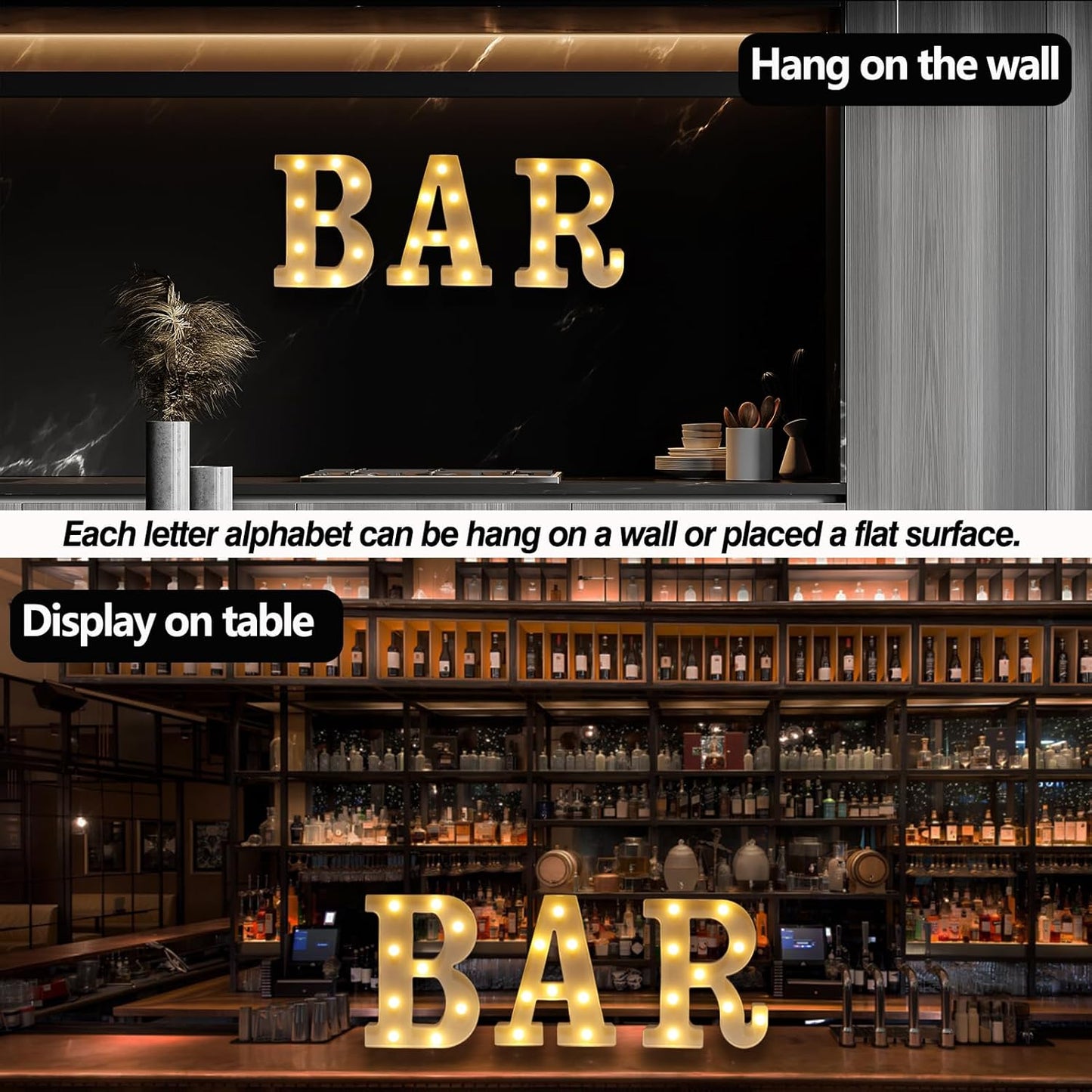 LED Marquee Letter Lights, Small Light Up Marquee BAR Sign, Decorative LED Alphabet Lamp, Battery Operated, Warm White Letter Sign for Bar Decoration