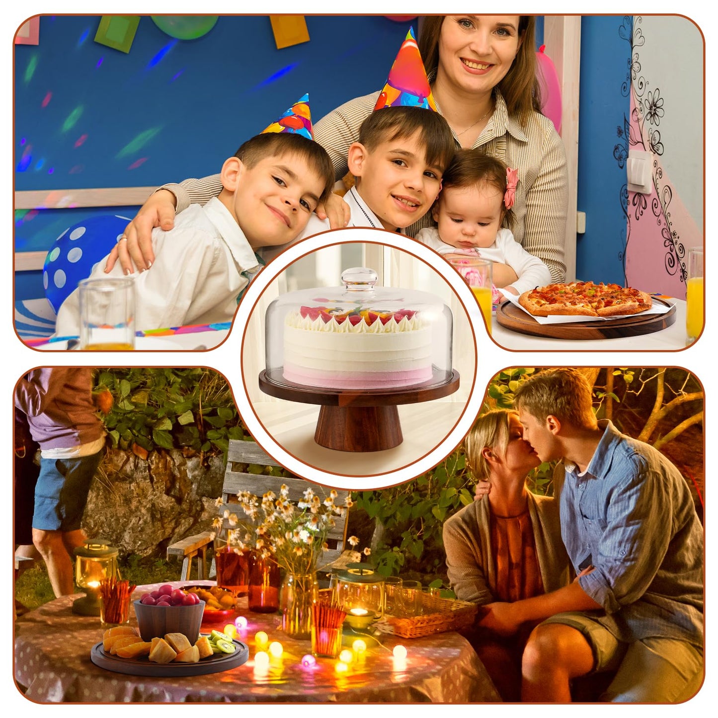 Acacia Wood Cake Stand with Glass Lid–12" Magnetic Base for Parties&Kitchen