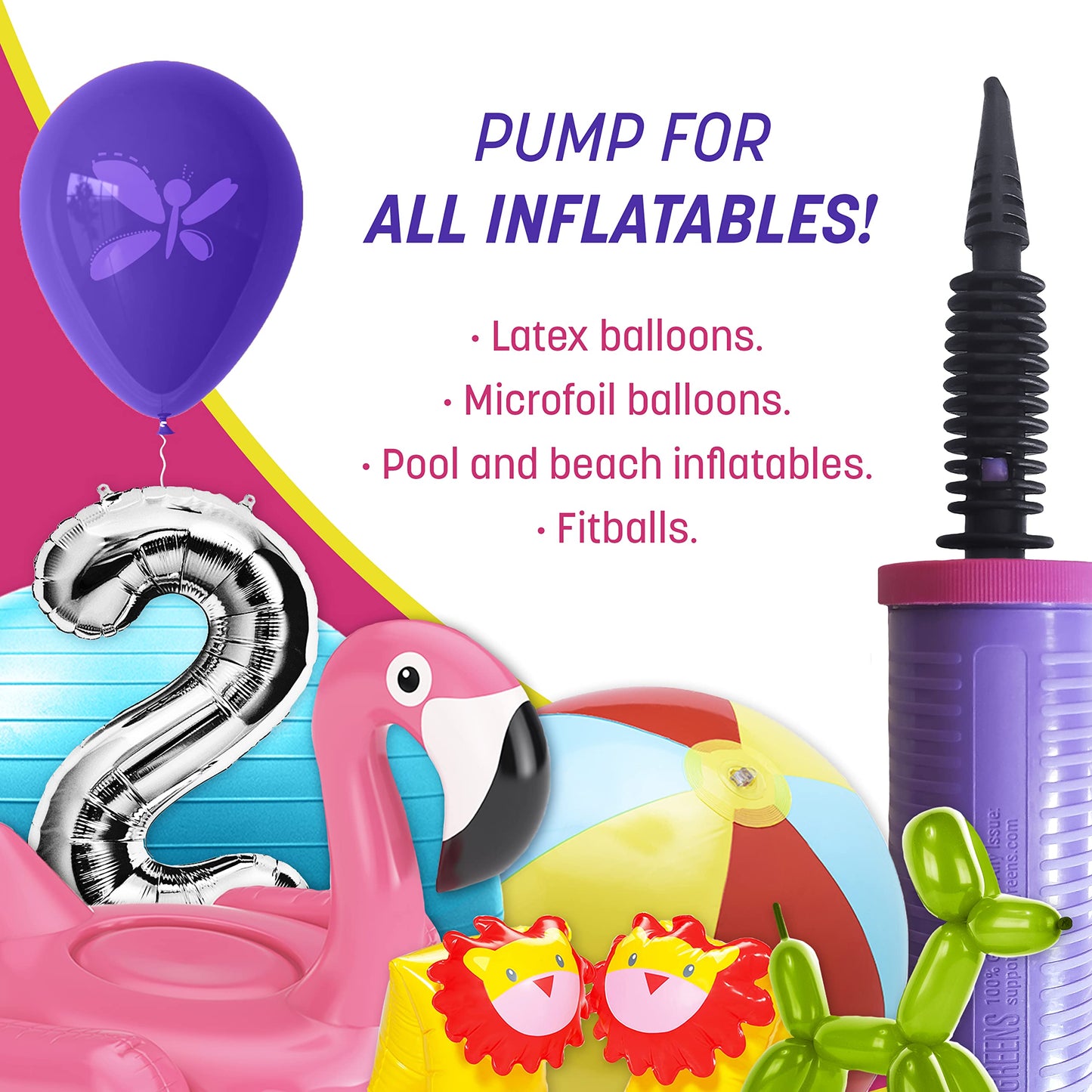 Balloon Pump Hand Held, Inflator Air Pump for Balloons - 2Way Dual Action, 2Pack: Friends can Help