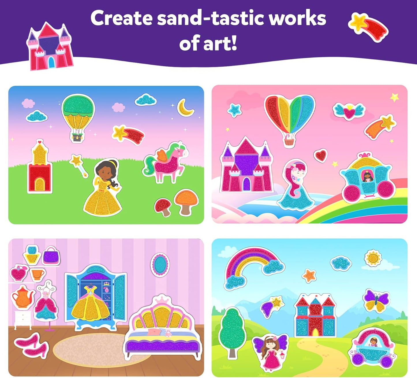 Skillmatics Sand Art Activity - Mess-Controlled DIY Unicorn & Princess Craft Kit with 50+ Colorful Stickers, Creative Arts & Crafts for Kids, Fun Hands-On Activity, Gifts for Ages 4, 5, 6, 7, 8, 9, 10