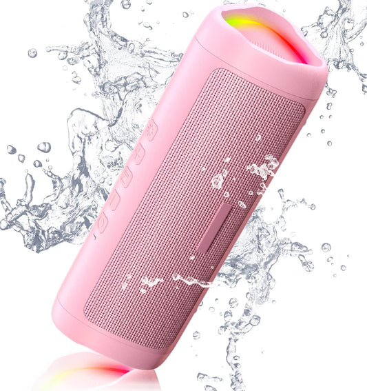 Bluetooth Speaker with HD Sound, Portable Wireless, IPX5 Waterproof, Up to 20H Playtime, TWS Pairing, BT5.3, for Home/Party/Outdoor/Beach, Stocking Stuffers, White Elephant Gifts for Adults (Pink)