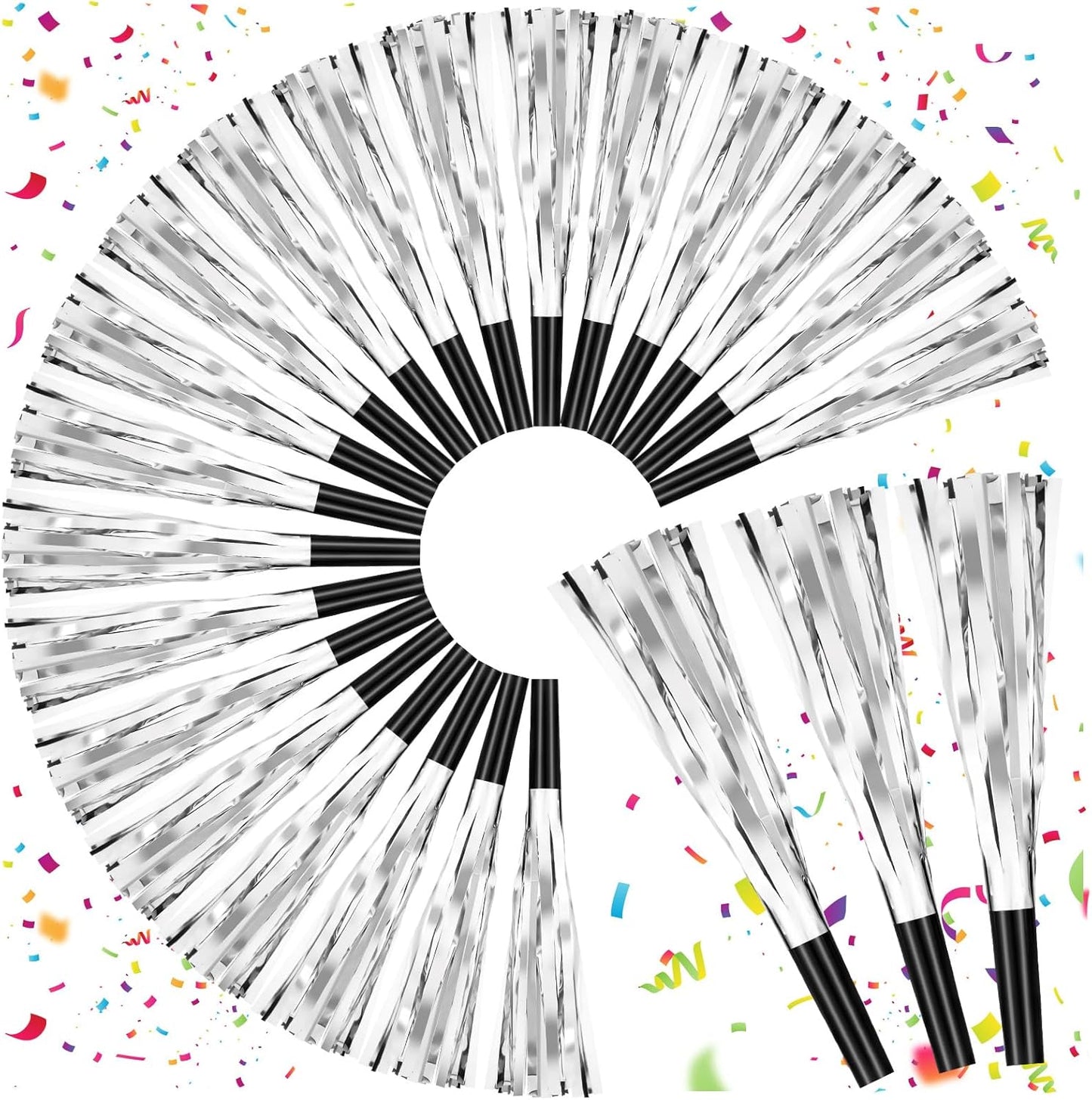 36 Pcs Noise Makers Birthday Blowers Glitter Metallic Fringed Party Blow Horns for Birthday Baby Shower Wedding Graduation Sporting New Year Party Favors Supplie（Silvery）
