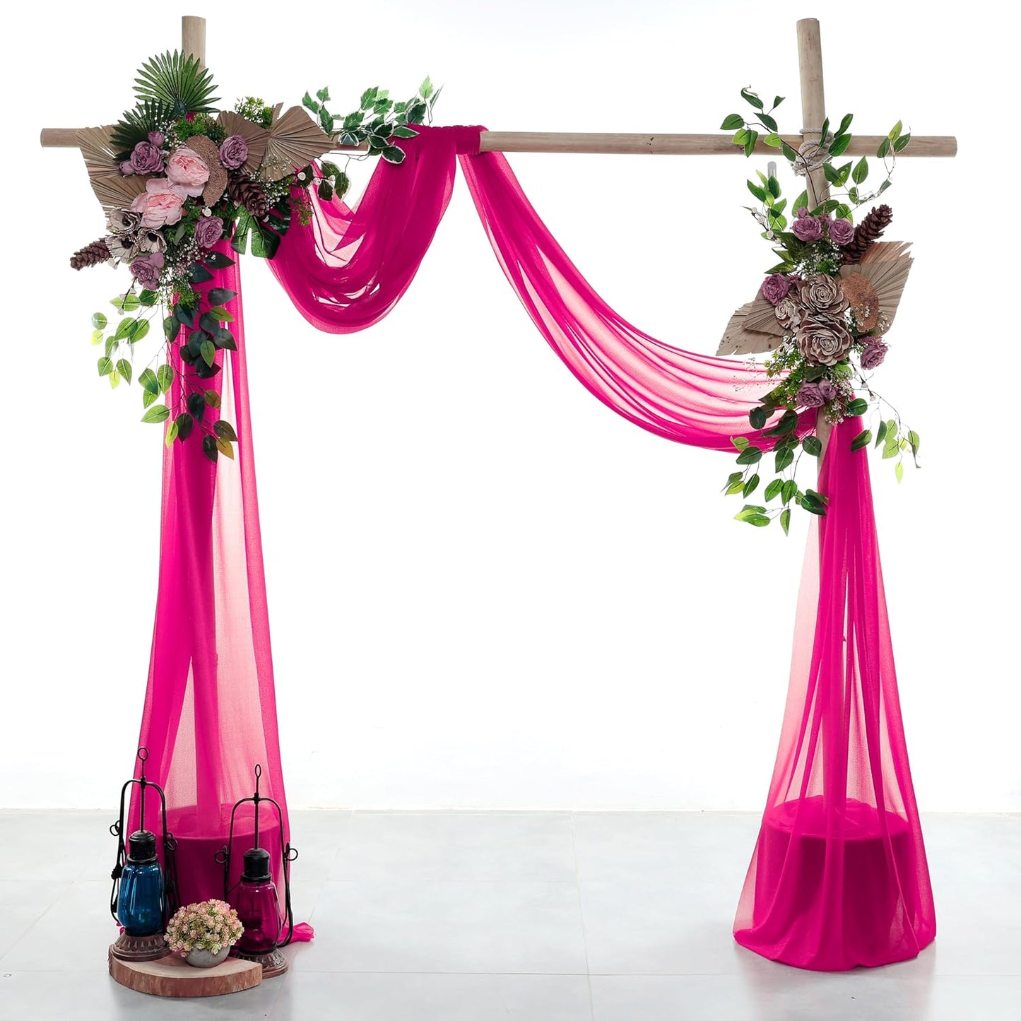 VDS Pack of 2 Panel (30 Inch X 20 Feet) Wedding Arch Draping Fabric Sheer Chiffon Fabric Drapery for Wedding Ceremony Reception Swag Backdrop Canopy Chuppah ARBO Altars Decoration (Hot Pink)