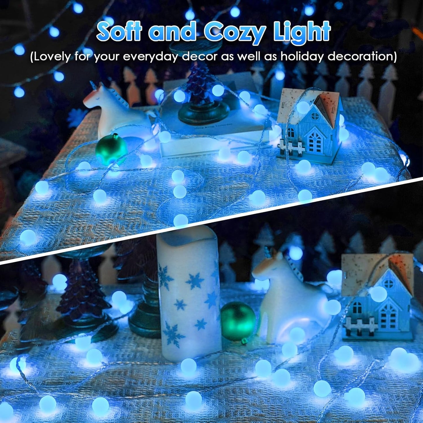 100LED Blue Connectable String Lights Indoor Outdoor for Bedroom, 43ft Fairy Lights with Remote & Timer, Plug in 8 Modes Waterproof Globe Hanging Light for Room Classroom Wedding Party Christmas Decor