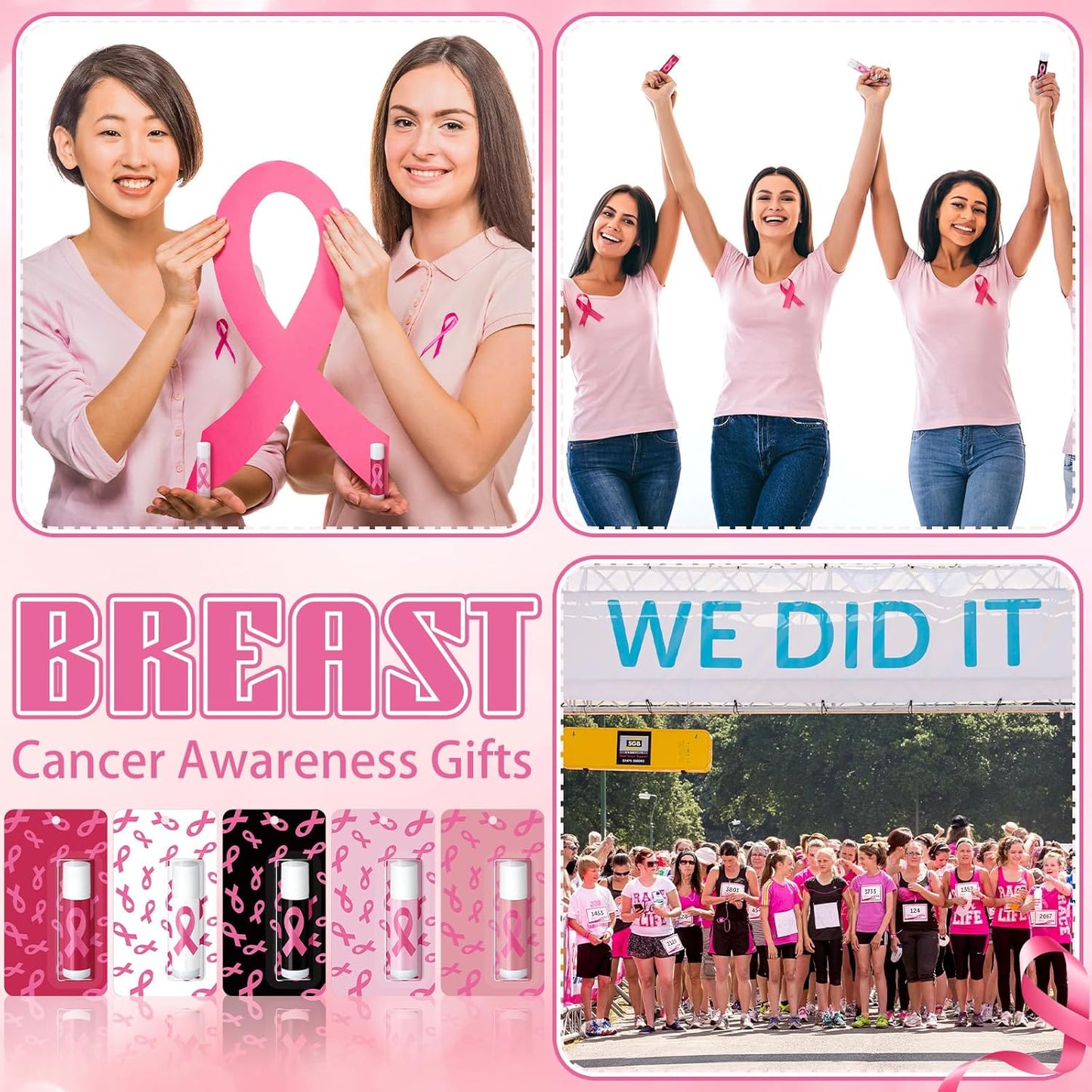 30 Pack Breast Cancer Awareness Accessories Gifts Bulk Lip Balms Favors Pink Ribbon Lip Balms Favors Breast Cancer Awareness Month Support Party Items Decorations for Women Men Survivors