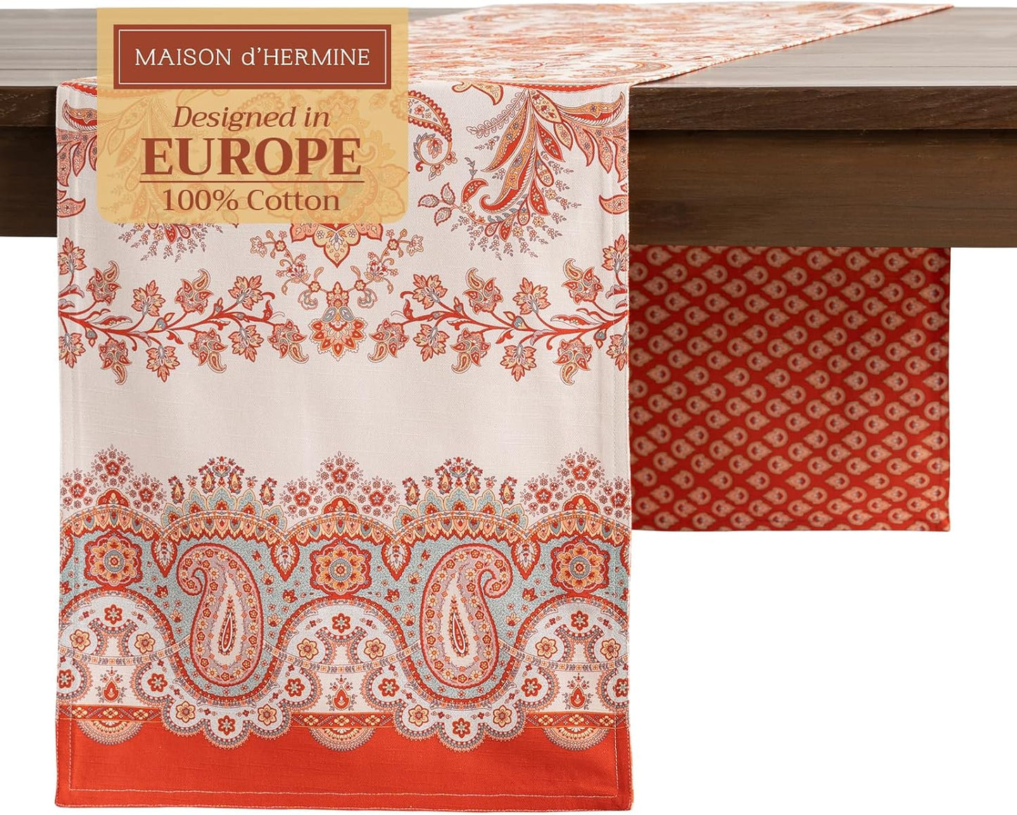 Maison d' Hermine Table Runner 100% Cotton Double Layer Table Runners 72 inches Long Decorative for Home Kitchen Dining Party Baby Shower Wedding Bridal Shower (Cachemire, 14.50" x 72")