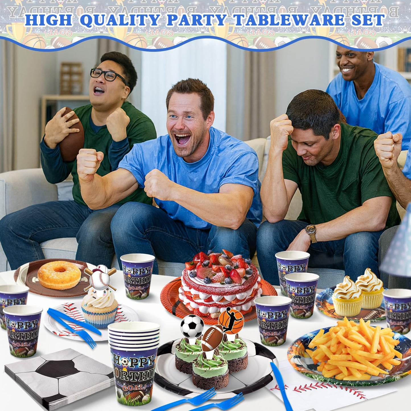 244 Pcs Sports Birthday Party Decorations - Serve 30, All in One Football Basketball Baseball