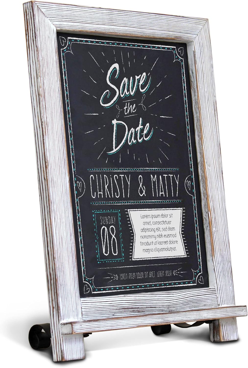 HBCY Creations Rustic Whitewash Tabletop Chalkboard Sign / Hanging Magnetic Wall Chalkboard / Small Countertop Easel / Kitchen Memo Board, 9.5" x 14", for Weddings, Birthdays, Baby Announcements