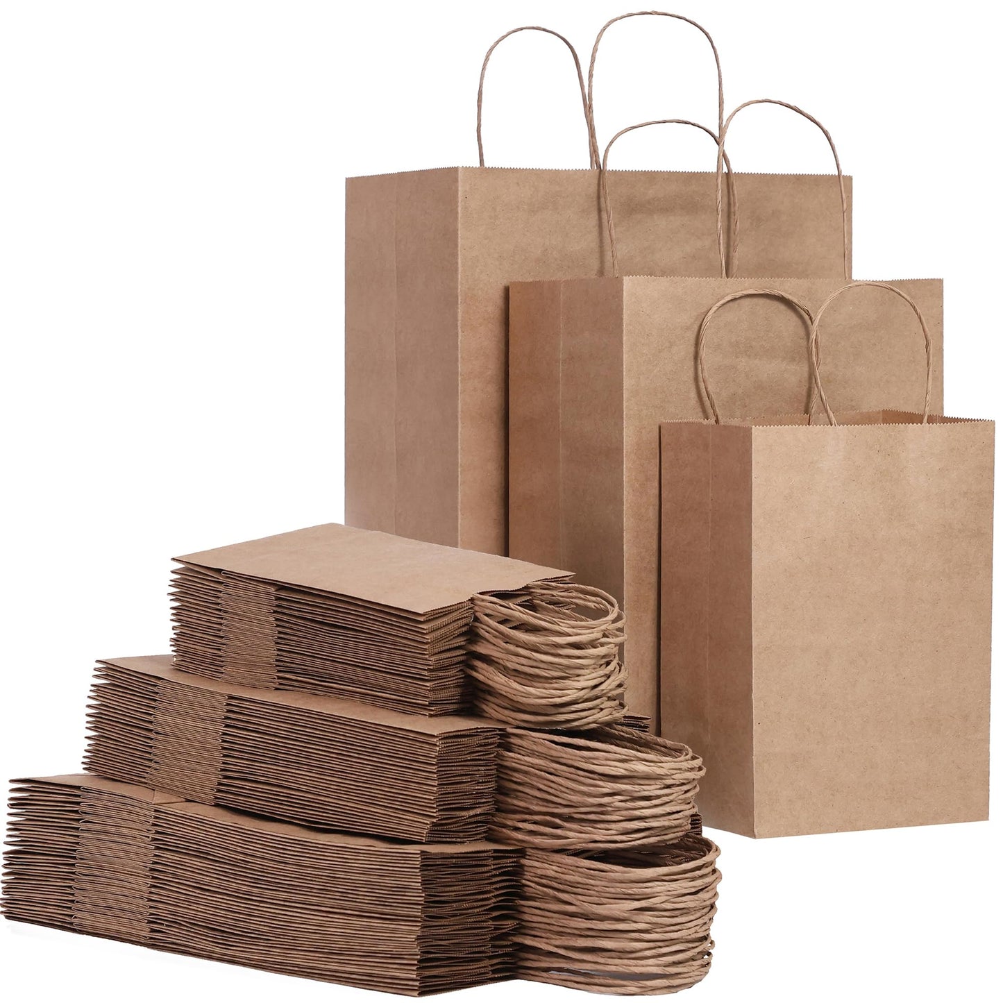 FACEBAG 90-Pack Brown Kraft Paper Bags with Handles Bulk, Assorted Sizes Gift