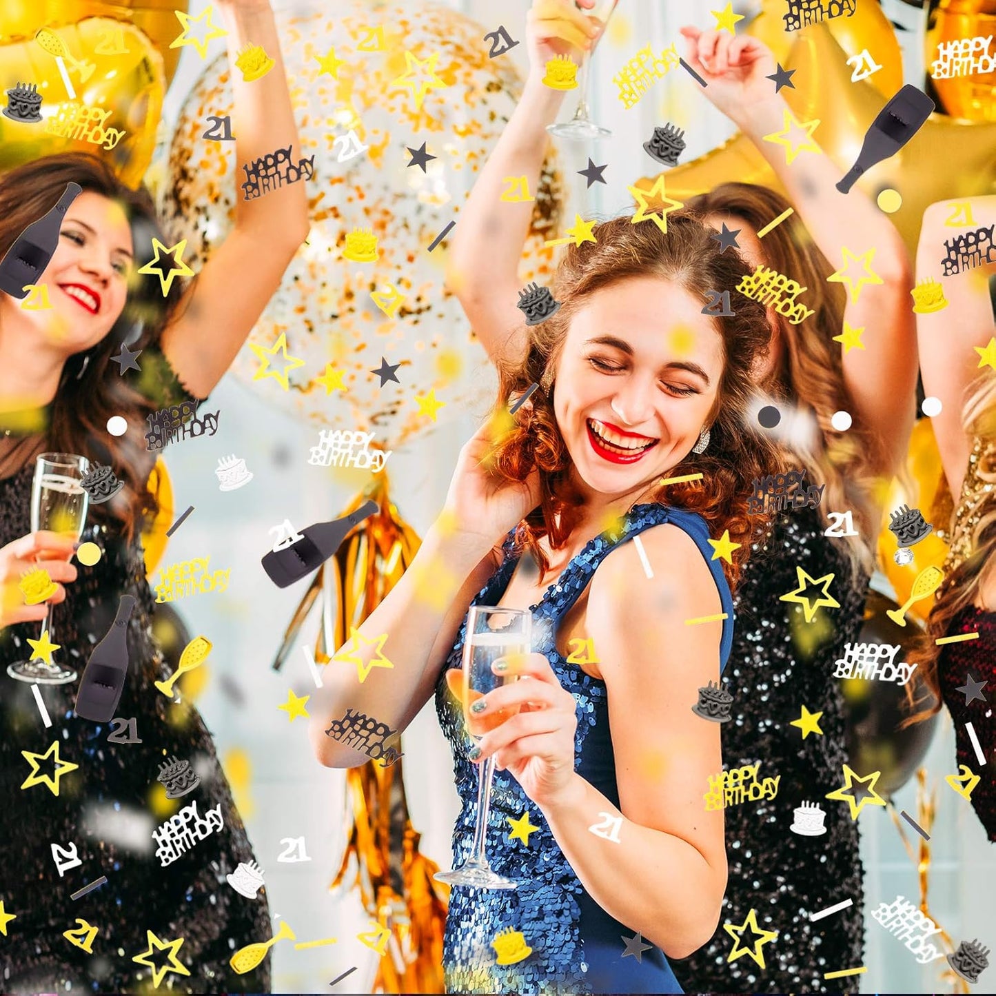Sumind 3000 Pcs 21st Birthday Metallic Foil Confetti Table Scatter Decorations for Birthday Party DIY Arts and Crafting, Gold, Black and Silver